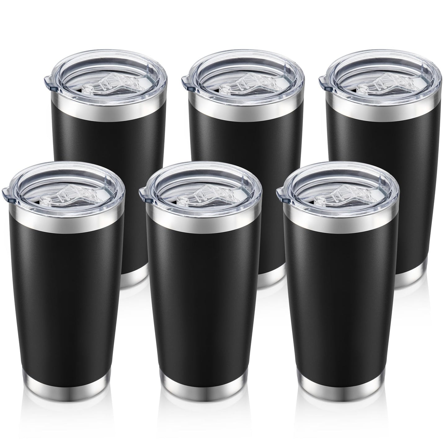 HZJSTSWQ 20 oz Tumbler Bulk with Lid Stainless Steel Insulated Tumblers Double Wall Vacuum Coffee Mug Powder Coated Tumbler Cups for Cold and Hot Drinks, Black, 6 pack