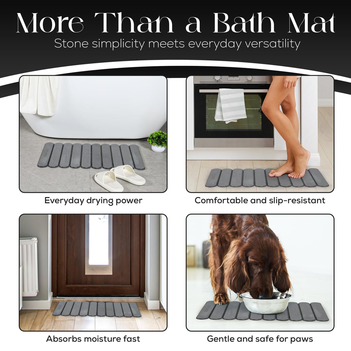Extra Large Diatomaceous Stone Bath Mat (28" x 19") – Fast Drying, Super Absorbent, Non Slip – Foldable Spa Bathroom Mat – Modern Luxury Design – Mineral Grey – Orkvane