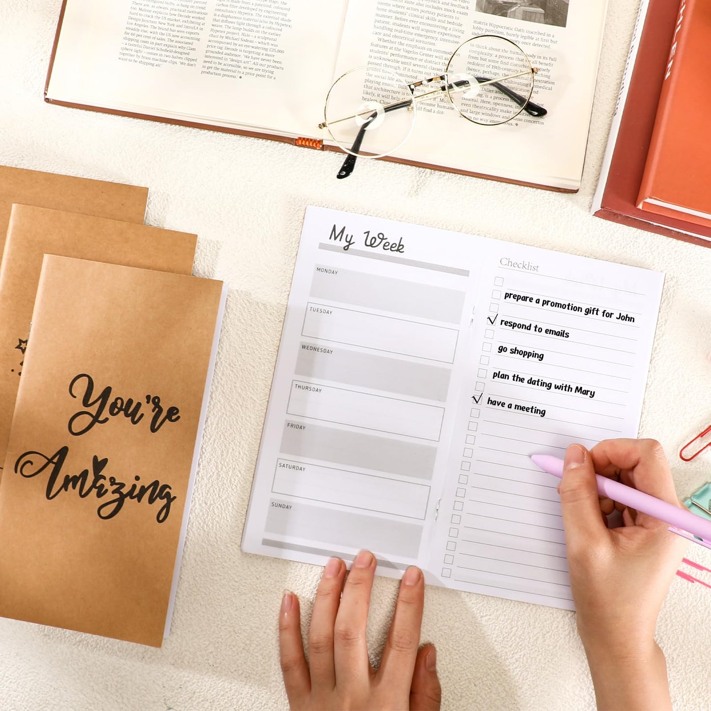 Yeaqee 50 Pcs Employee Appreciation Gifts Undated Weekly Pocket Planners Bulk to Do List Inspirational Habit Track Notebooks for Teacher Boss Nurse Volunteer Social Worker(Motivational)