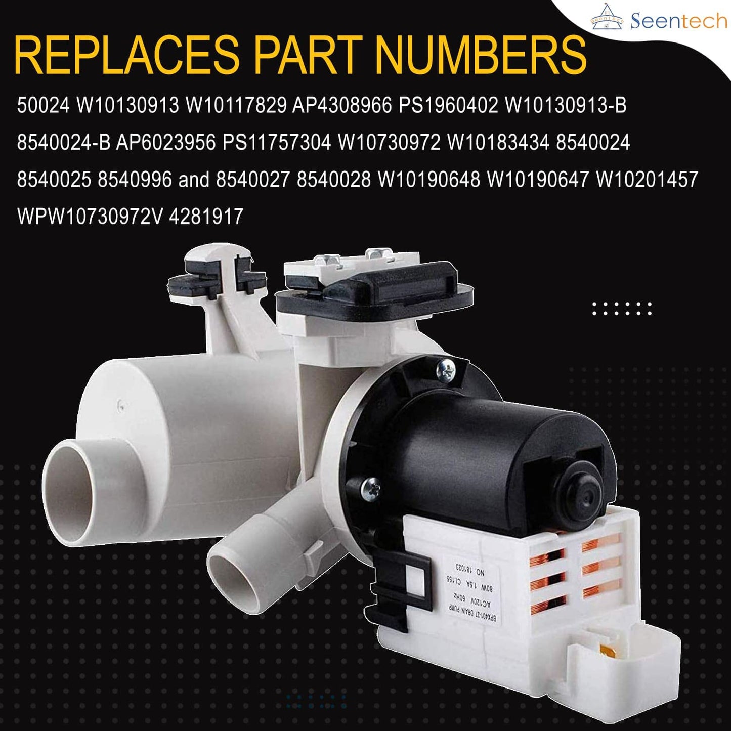 2026 UPGRADED W10130913 W10730972 Washer Drain Pump Compatible with Whirlpool Kenmore Washer - Replaces 8540024 W10117829 W10183434 AP4308966 PS1960402 WPW10730972V