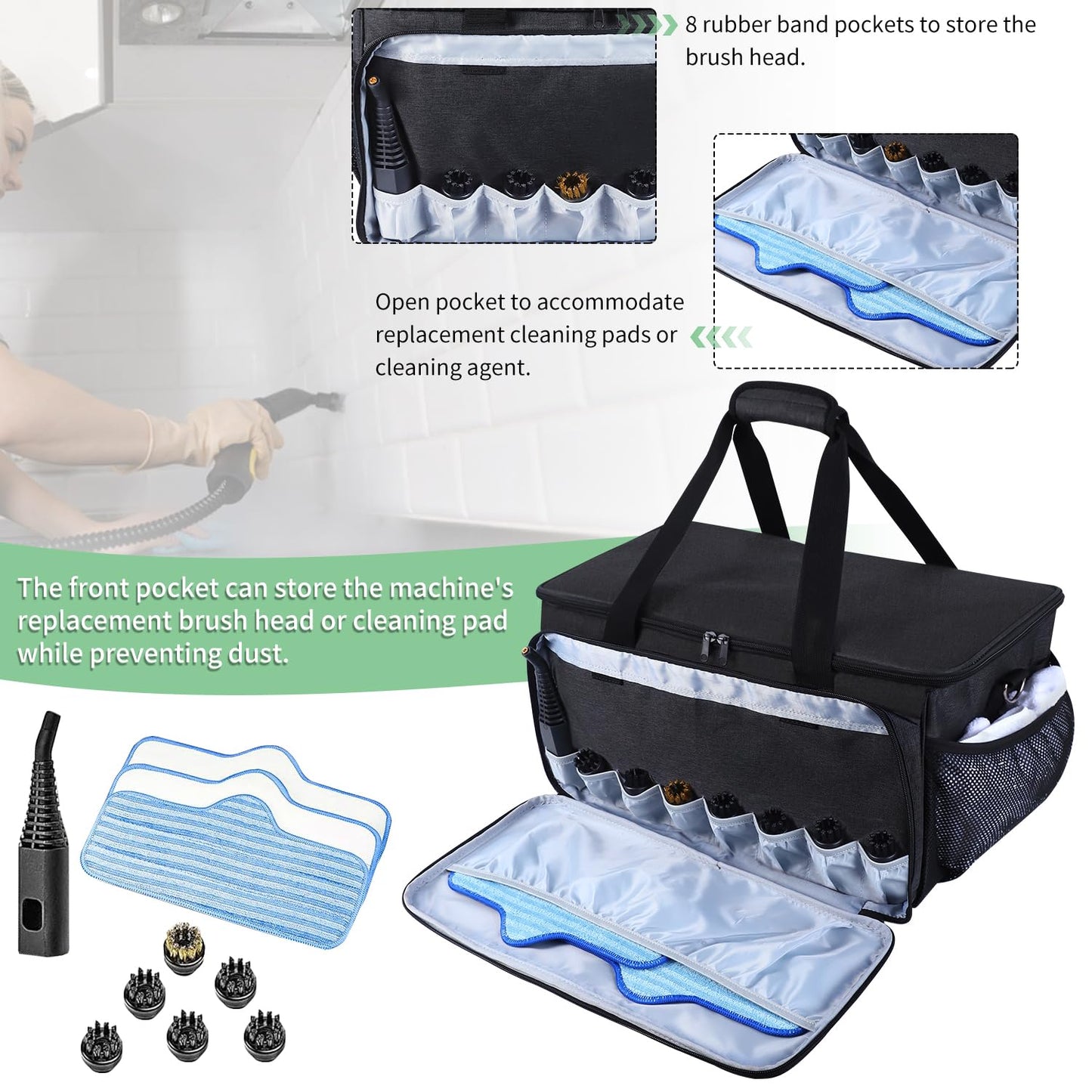 TEFGTER Steam Cleaner Storage Bag Compatible with Dupray Neat Steam Cleaner,Carrying Case with Pockets,Portable Steam Cleaner Organizer Bag with Large Space(Case Only)(Black)