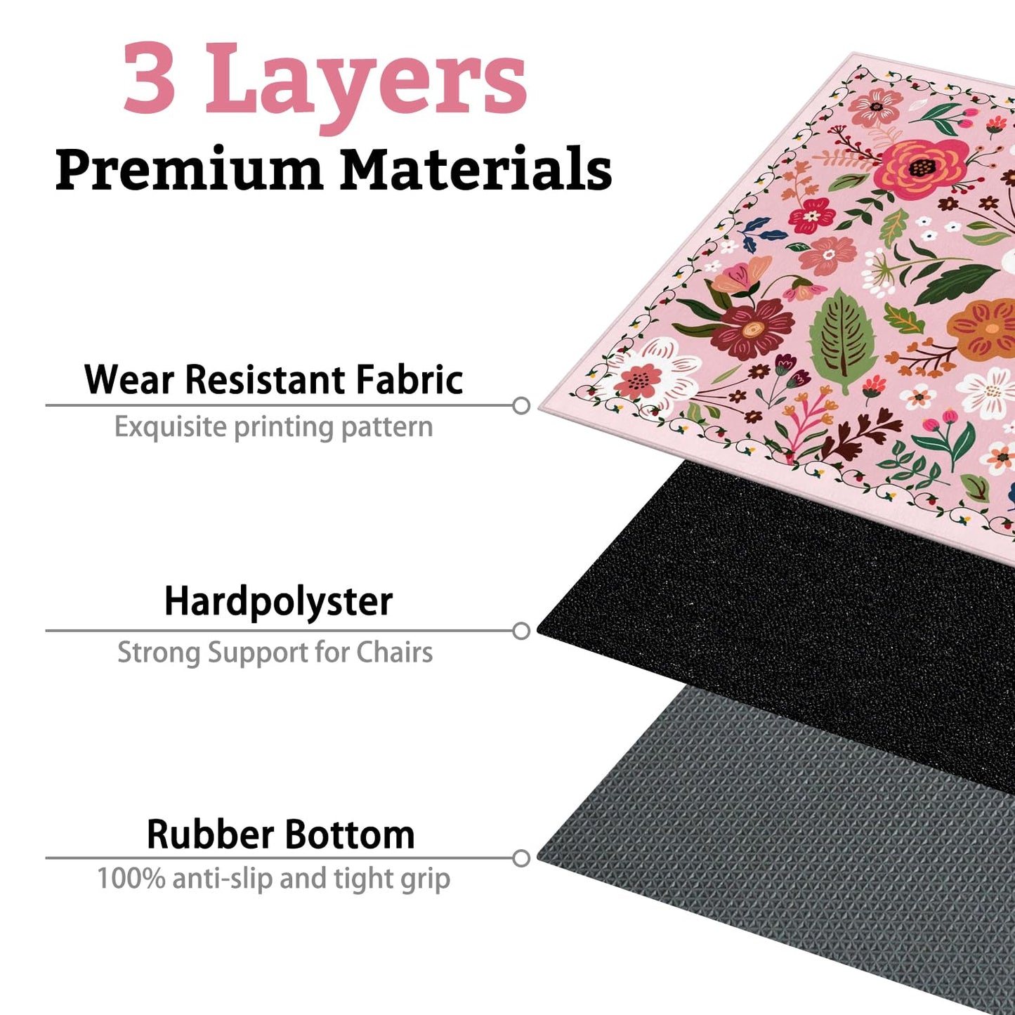 Office Chair Mat for Hardwood & Tile Floor,Boho Floral 36"x48" Computer Chair Mat for Rolling Chairs Carpet,Under Desk Non Slip Gaming Rug,Low-Pile Rubber Backing Large Protector Mat(Pink)