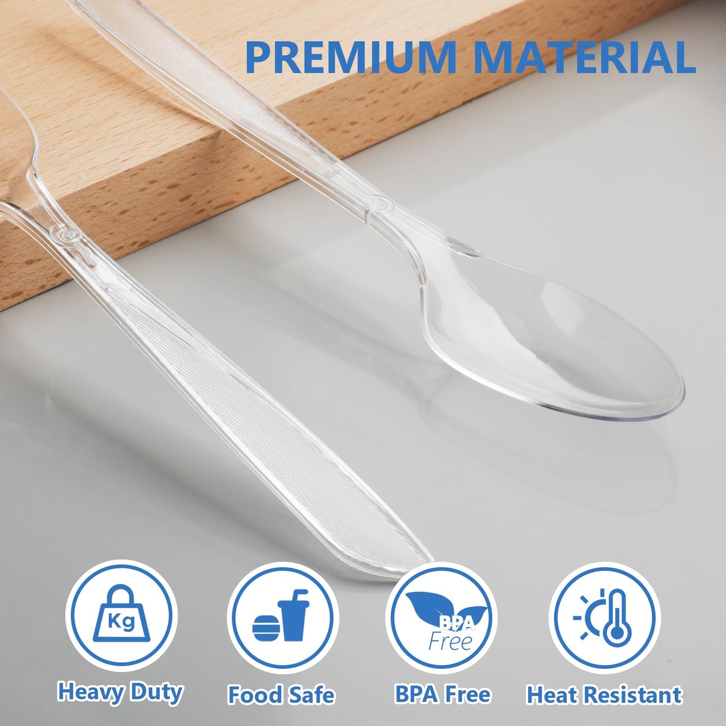 SACATR 1000 Count Heavy Duty Clear Plastic Spoons,BPA-Free,Heat Resistant Disposable Plastic Spoons Bulk, Solid Durable Premium Cutlery for Parties, Events and Everyday Use