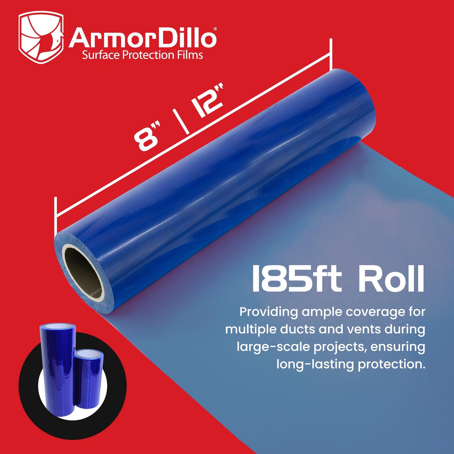 ArmorDillo High-Tack Adhesive HVAC Vent Sealing and Masking Tape. 25% HigherTack Vent Film 8” x 185