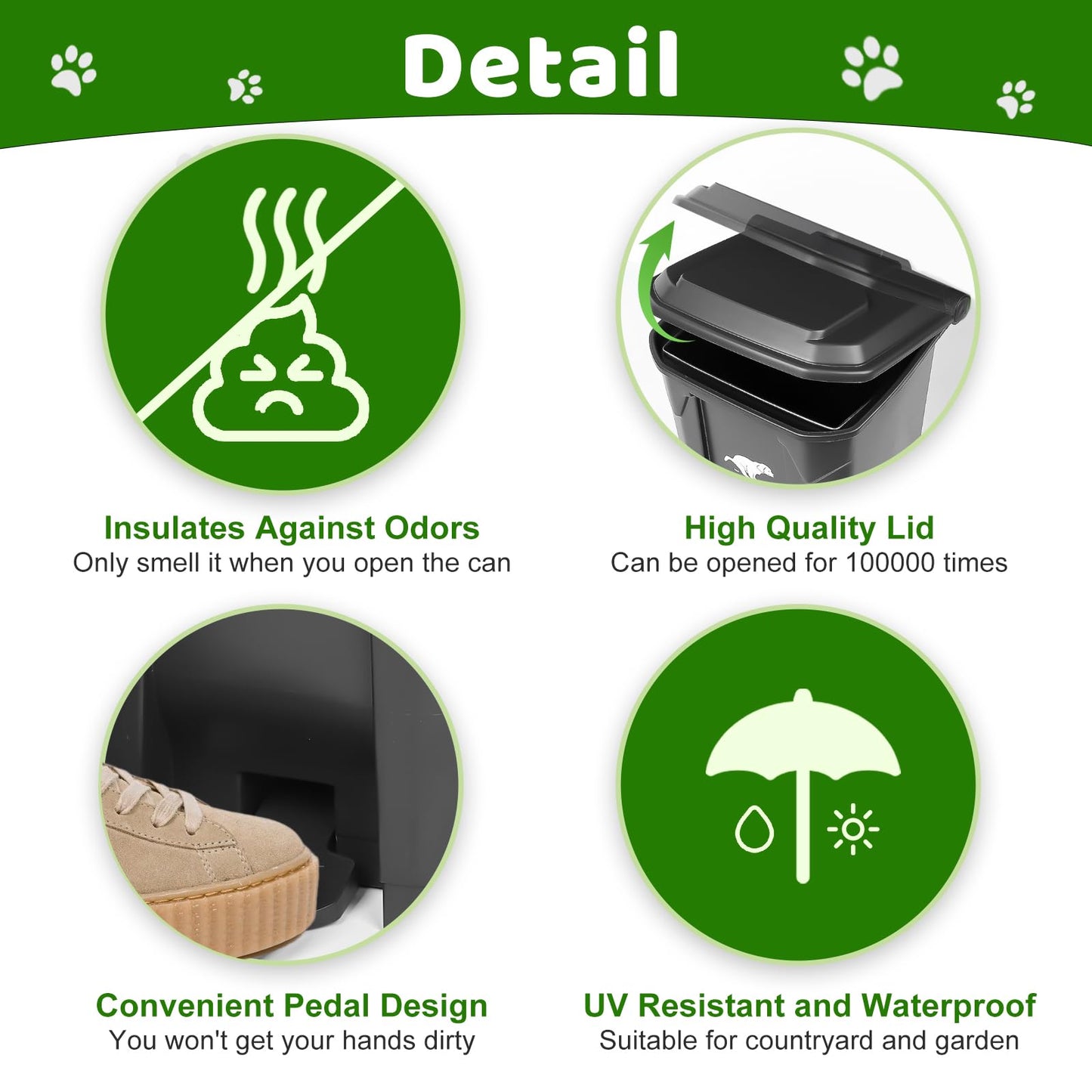 Uppcasir Dog Poop Trash Can Outside, 20L/5Gallon Pedal and Removable Inner Waste Bin, Outdoor Dog Poop Trash Can with 100 Bags, Pet Waste Container for Garden, Black