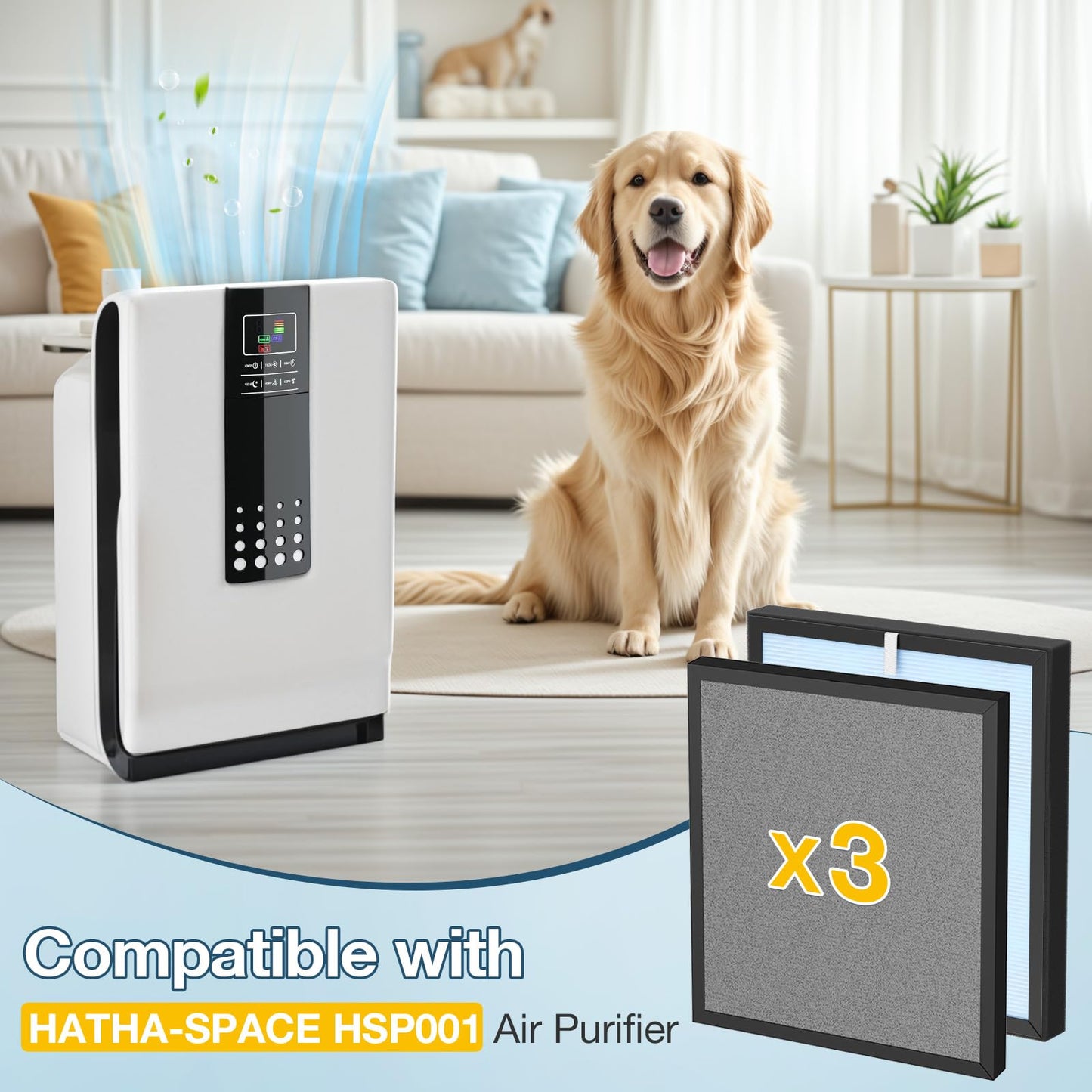 HSP001 Filter Replacement Compatible with HATHASPACE Air Purifier Filters HSP001, 4-in-2 Filtration with H13 True Hepa and Activated Carbon, 3 Pack