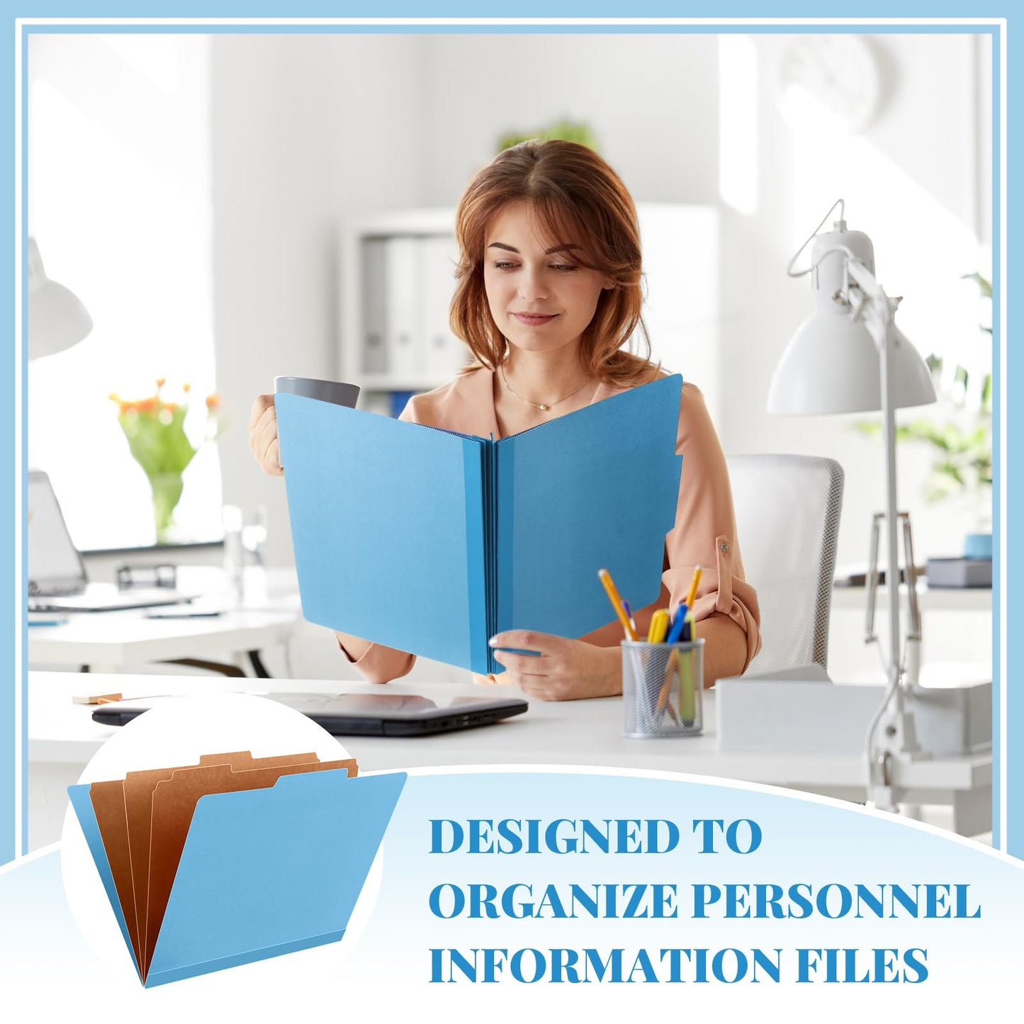 Skyygemm 12 Pcs Classification Folders Letter Size, 3 Divider Pressboard File Folder with Fasteners, Expanding File Organizer Bulk for School Teachers, Office Employee, Coworker, Staff (Blue)