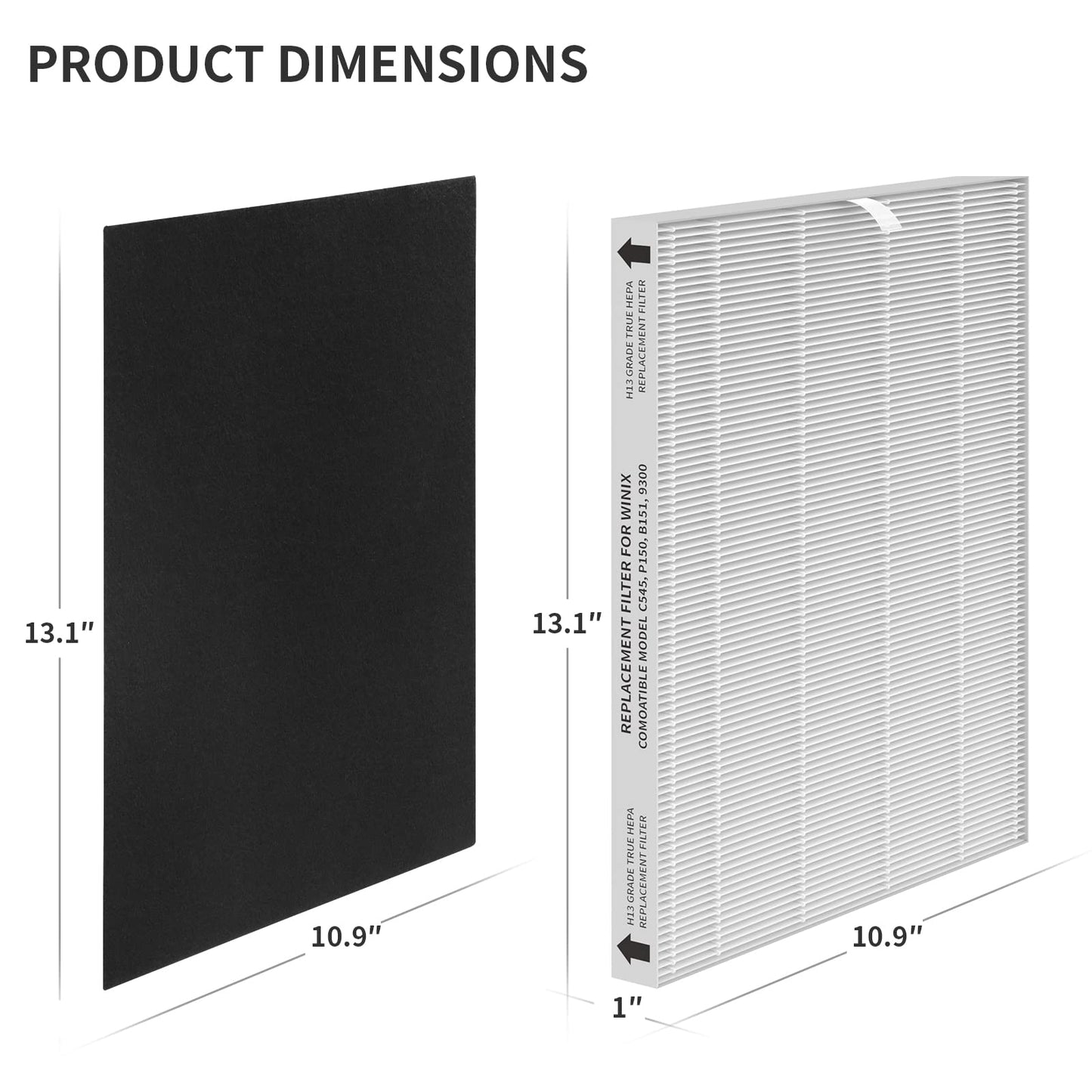 GoKBNY C545 Replacement Filter Compatible with Winix C545 Air Purifier, Filter S, Part Number 1712-0096-00, 3×Filters + 6×Activated Carbon Pre-Filters