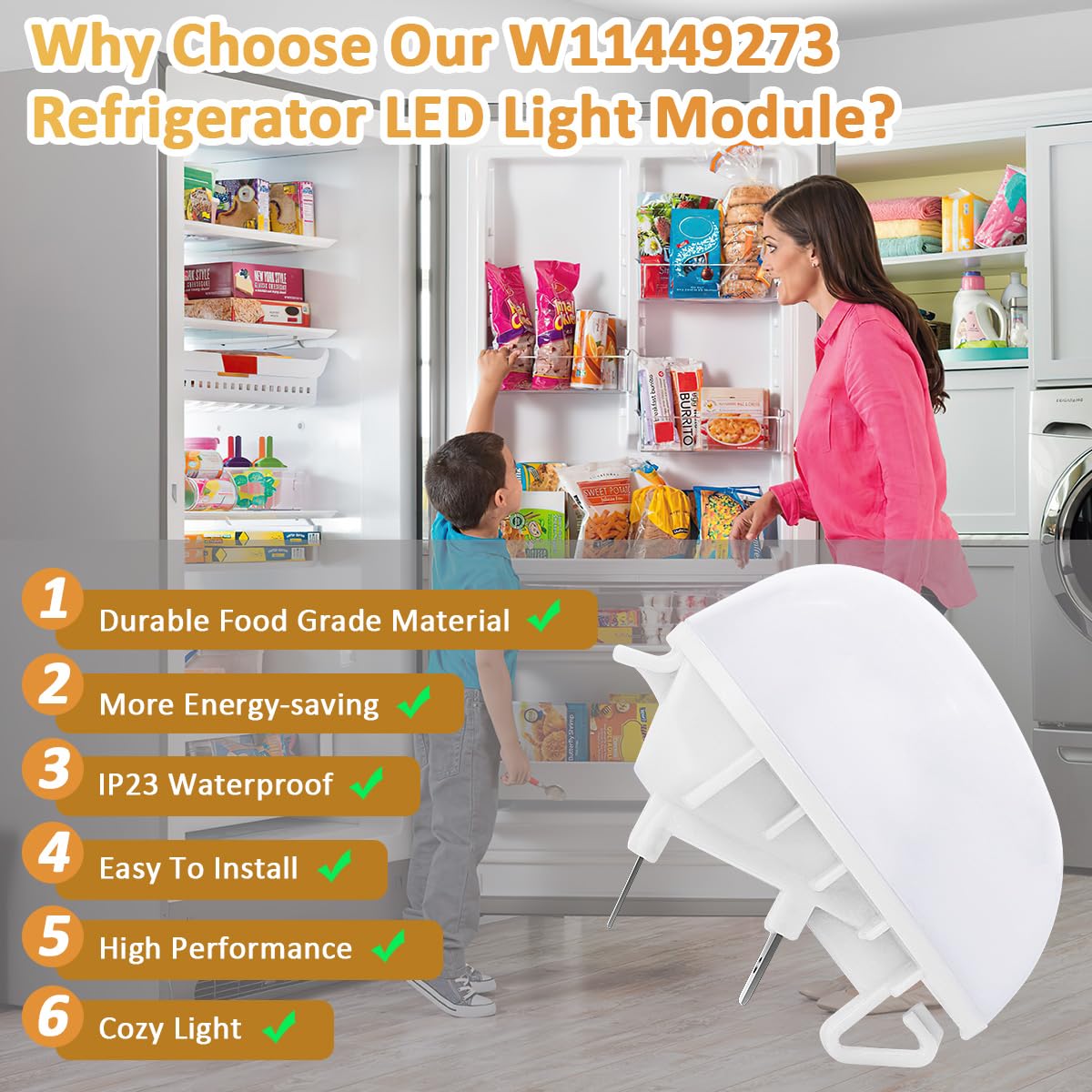 EAGLEGGO 2 Packs W11251749 Refrigerator LED Light Bulb for Whirlpool Kitchenaid Kenmore Amana Refrigerator Freezer Light Bulb Replacement AP7192759 W11520324 W11468934 W11549780 W11449273 W11602886
