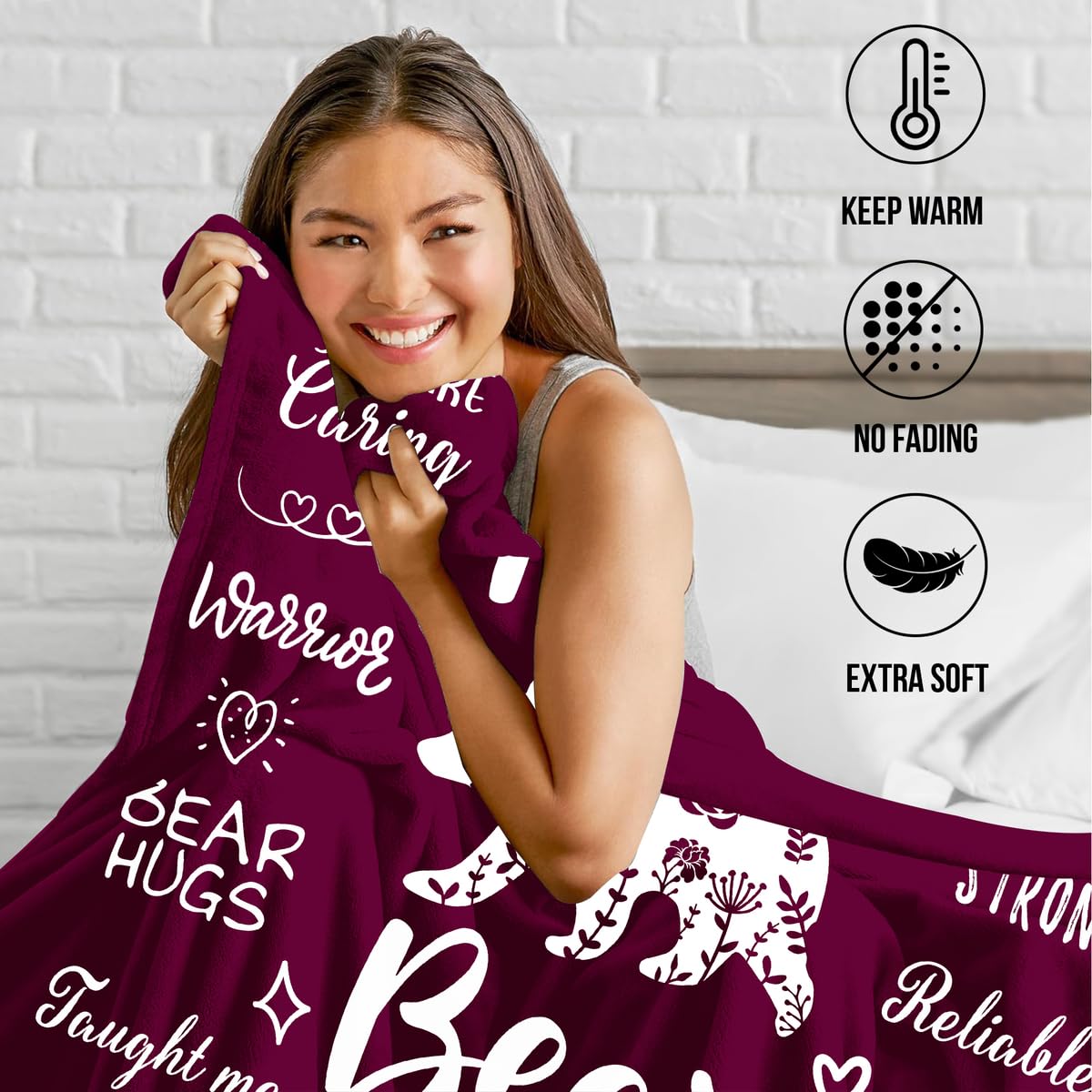 Warmstorey Mama Bear Blanket for Mom – Mother Gift from Daughter Son to Mom – Mothers Day Birthday Ideas for Wife from Husband – Soft Flannel Throw Blanket 50x60 Inch with Loving Quotes