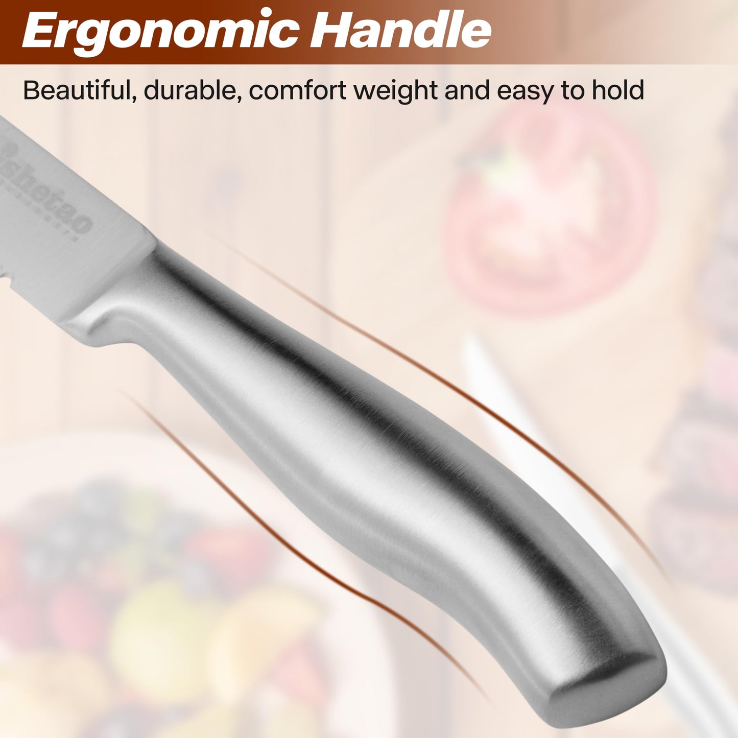 isheTao Steak Knife Set of 6, 4.5 inches Dishwasher Safe High Carbon Stainless Steel Knives, Silver