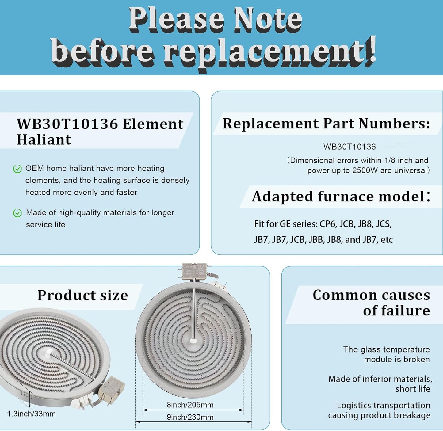 WB30T10136 8 In Surface Element Fit for GE Appliances Element Haliant WB30T10136 Replaces 1474221 AP4363599 PS2339867 EAP2339867 Compitable with GE: CP6 JCB JB8 JCS JB7 JCB JBB etc