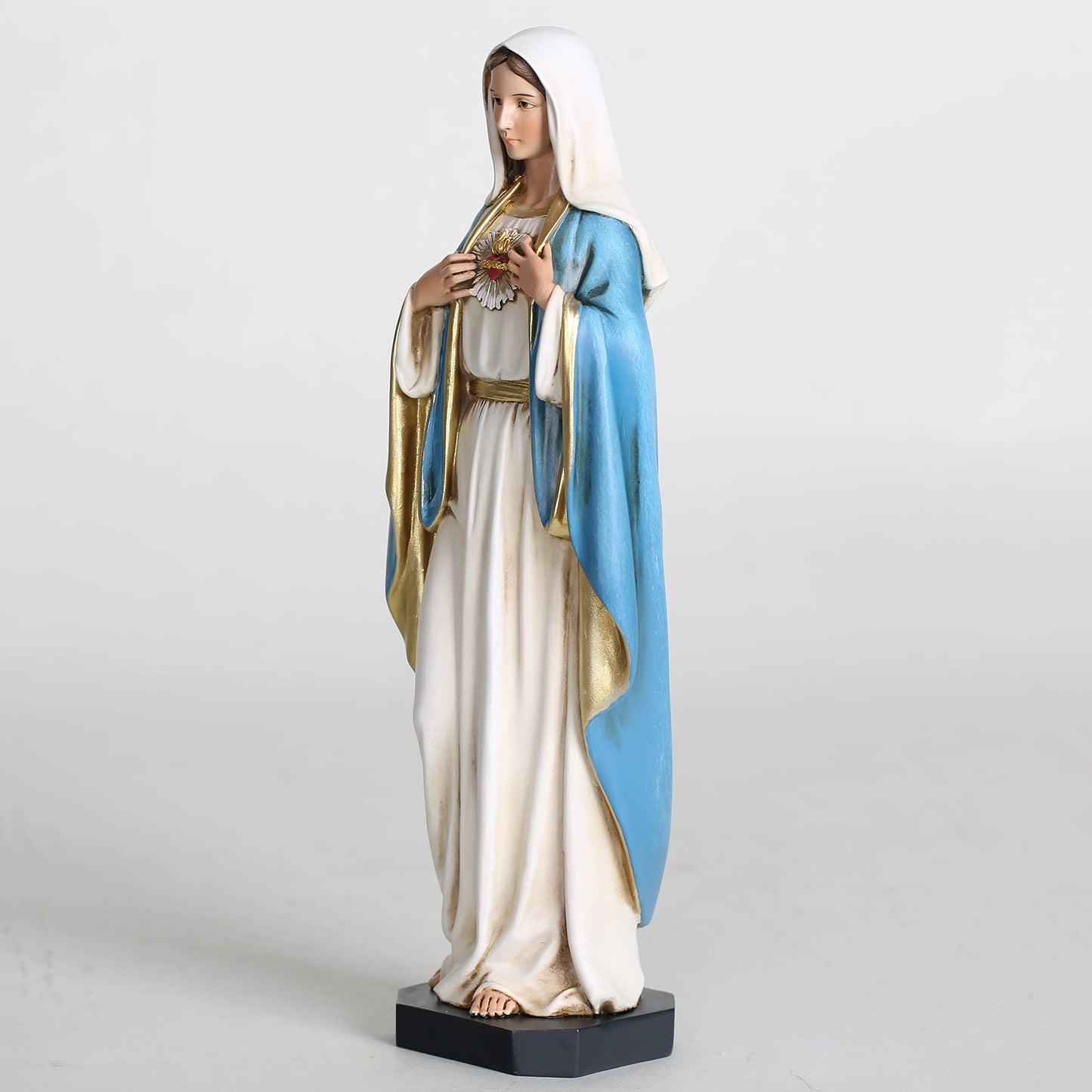 BC Catholic Immaculate Heart of Mary Statue, 10" H Blessed Holy Mother Virgin Mary Figure for Altar, Devout Home Decor, Religious Gifts to Mom, Hand Painted Renaissance Sculpture by Buildclassic