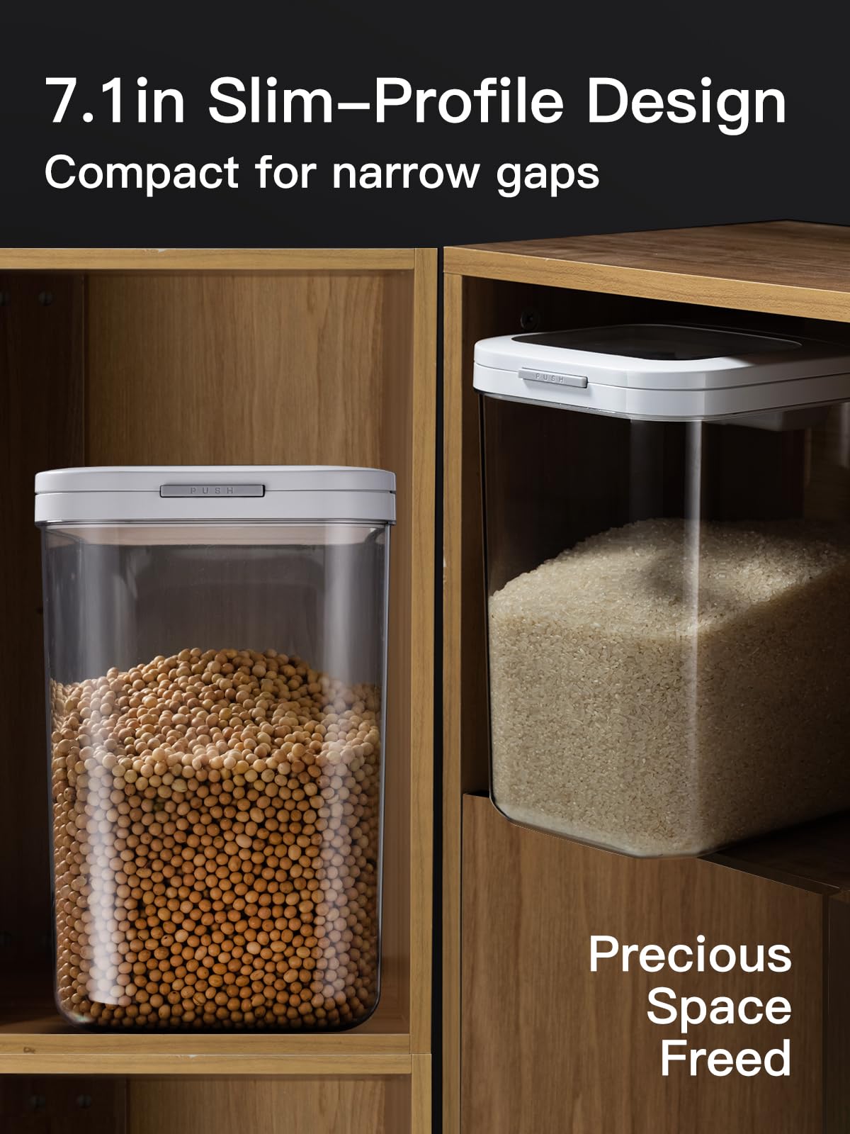 LivLab Mker 20-25 lbs Rice Dispenser with measuring spoon - 11.4Qt/12L Large Airtight Food Storage Rice Container for Cereal, Flour - BPA-Free PET, Slim Space-Saving