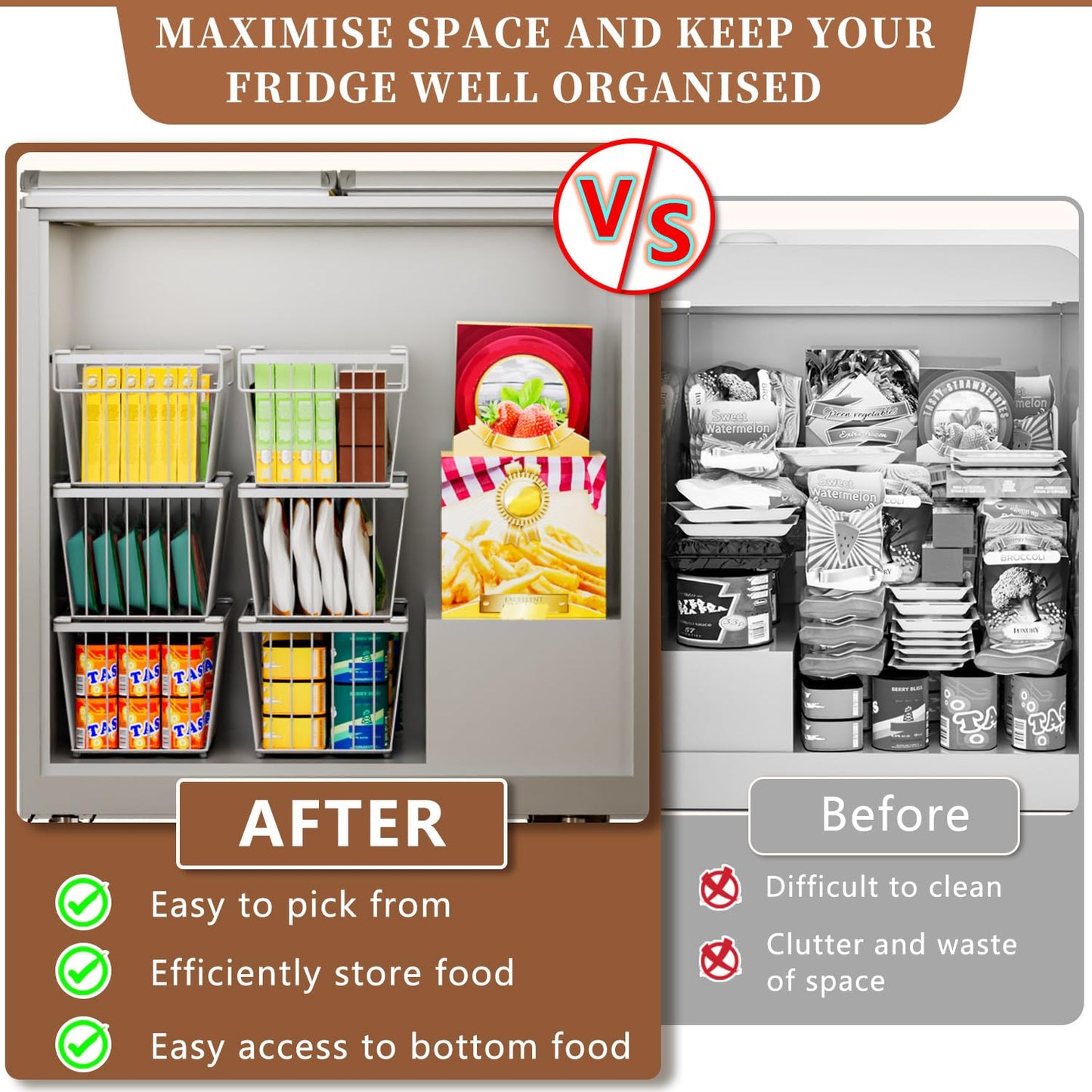 ANJUBAN Enhanced Leak-Proof Bottom - Freezer Organizer Bins ，6 Pack Stackable Deep Freezer Organizer Bins for 7 Cu.FT Small Chest Freezer，organization and storage，pantry organizers（white）