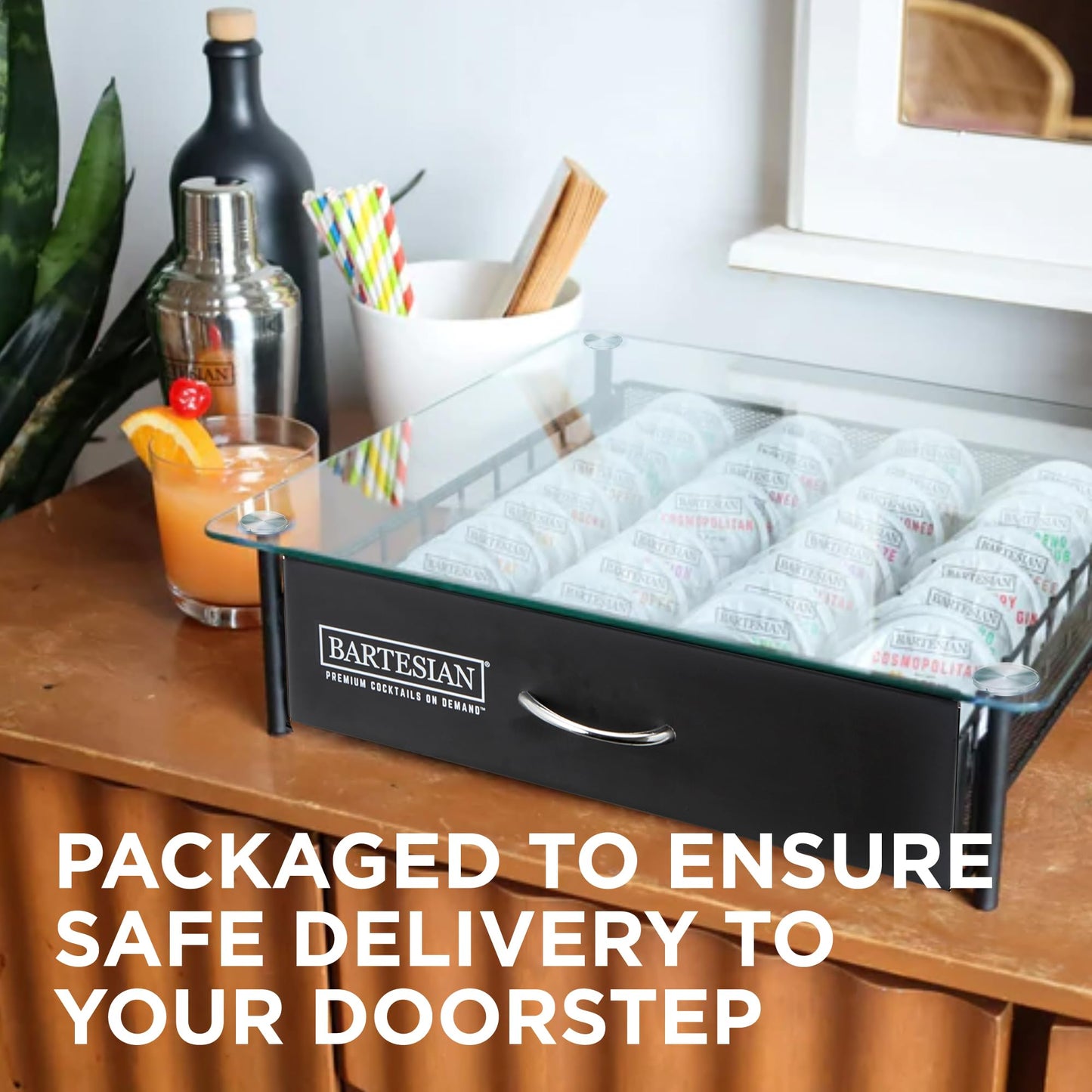 Bartesian Cocktail Capsule Storage Drawer Organizer - Stylish Mixology Cocktails Drink Mixer Holder Dispenser - Home Bar Accessories for Cocktail Maker Machine - Holds Up to 36 Bartesian Capsules