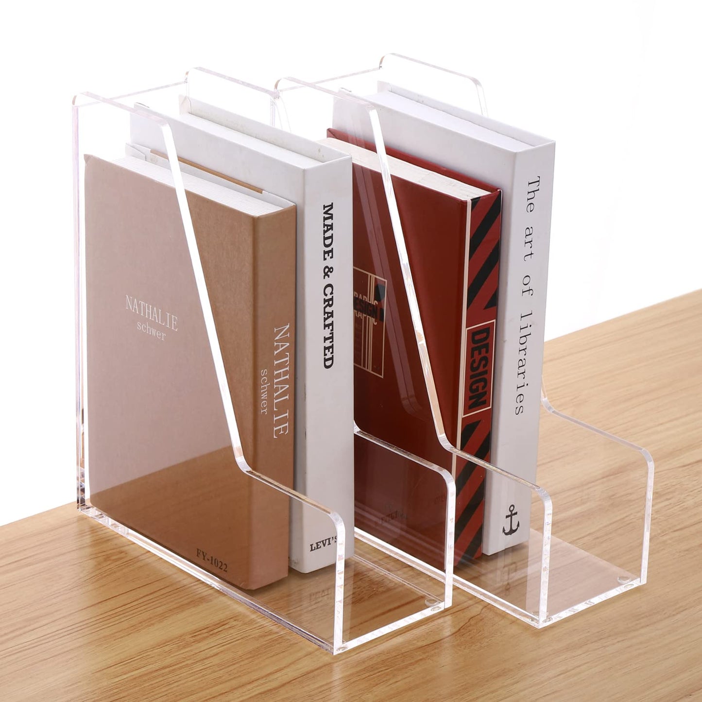 SANRUI Acrylic Magazine File Holders, Classroom Organization and Storage, Clear Bookend File Sorter, Desktop File Organizer 2-Pack