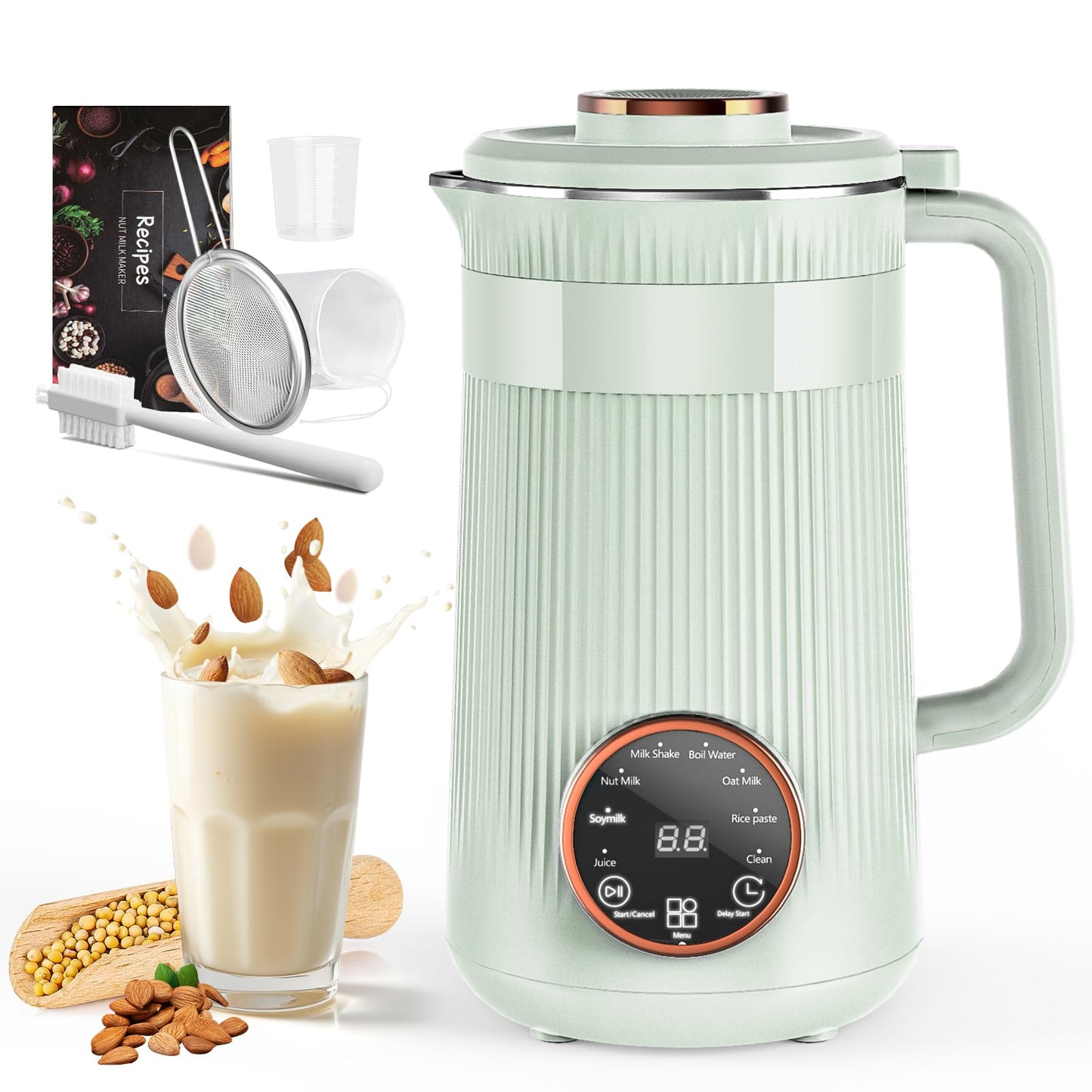 RELEXNOW Nut Milk Maker Machine, 35oz Homemade Soy, Almond, Oat, Coconut, Plant Based and Non Dairy Beverages, 8 in 1 Automatic Soybean Machine With 12H Delay Start/Keep Warm/Boil Water