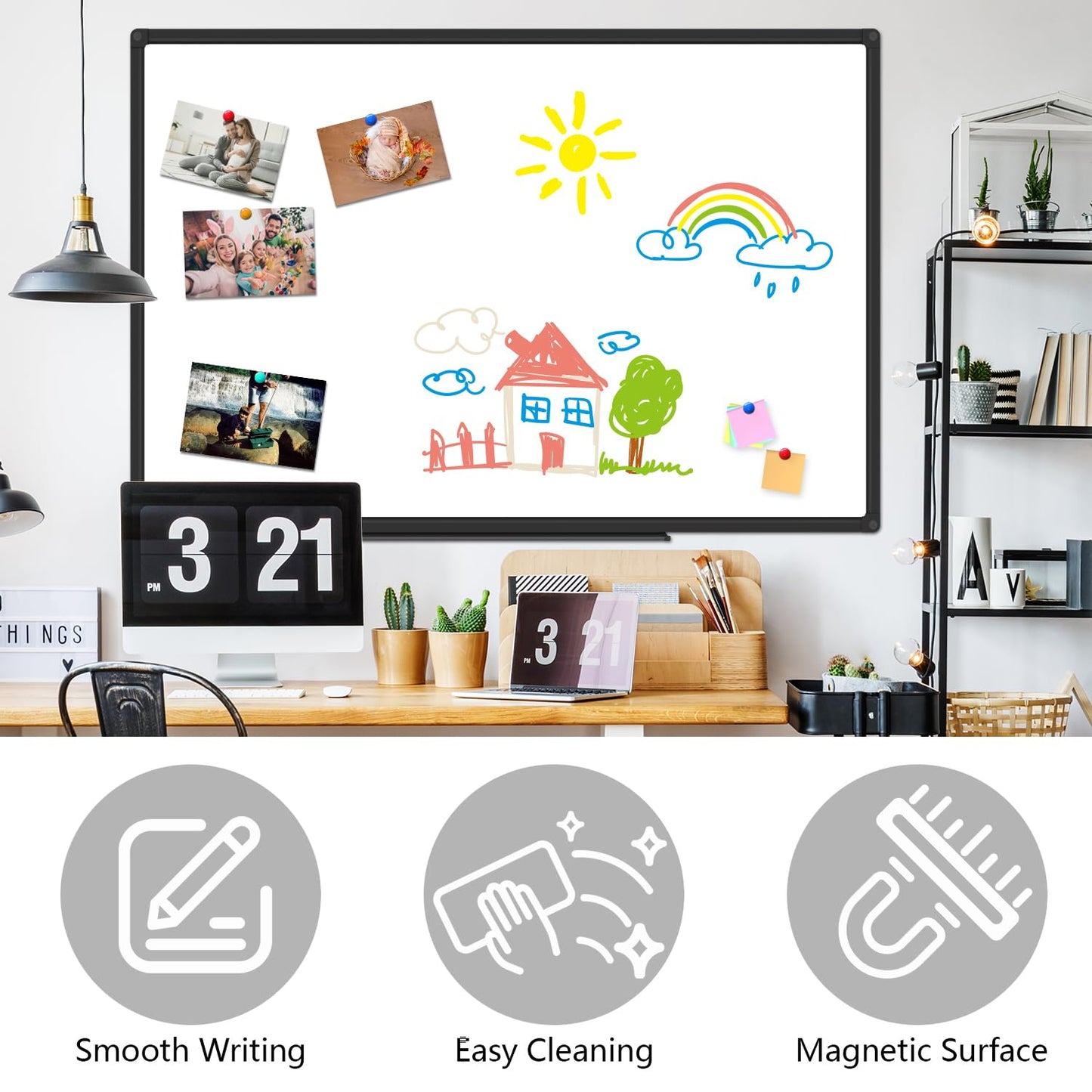 XBoard Magnetic Whiteboard 48 x 31 inch - Dry Erase Board with Black Aluminum Frame, White Board with Detachable Marker Tray