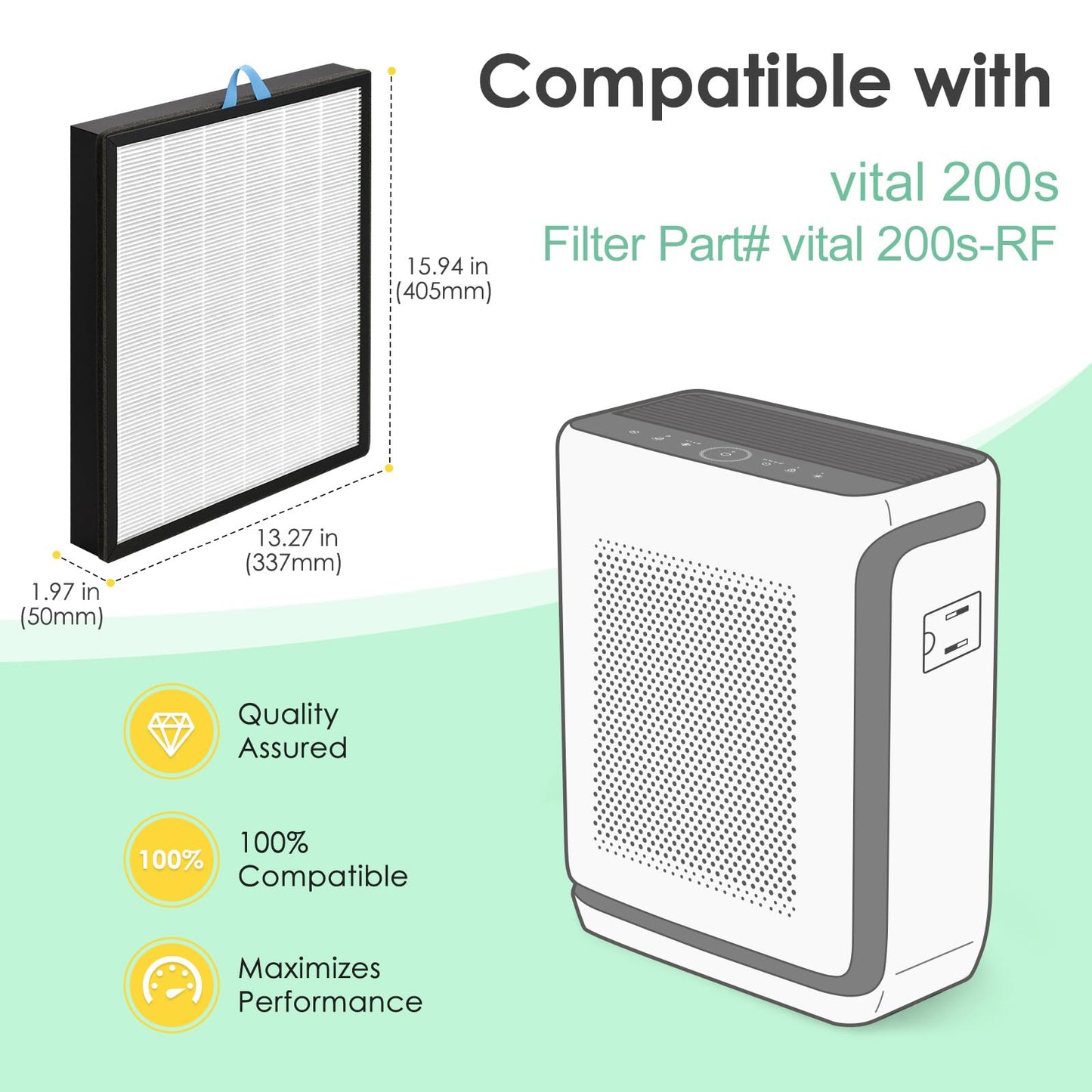 HSIAMEN Vital 200S-RF Compatible with Levoit Vital 200S Replacement Filter Vital 200S-P Smart Air Purifier Vital-200S, LAP-V201S-WUS High Efficiency Filter, White 2-Pack