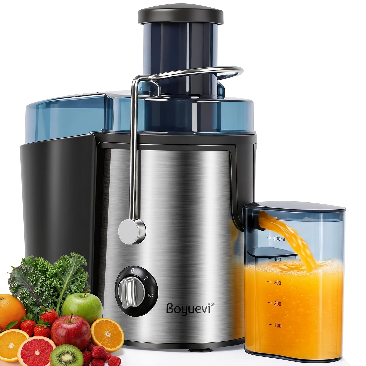 Boyuevi Juicer Machine, 800WCentrifugal Juicer for Whole Fruits and Vegetables,3 Inch Wide Feed Chute, Easy to Clean, Silver