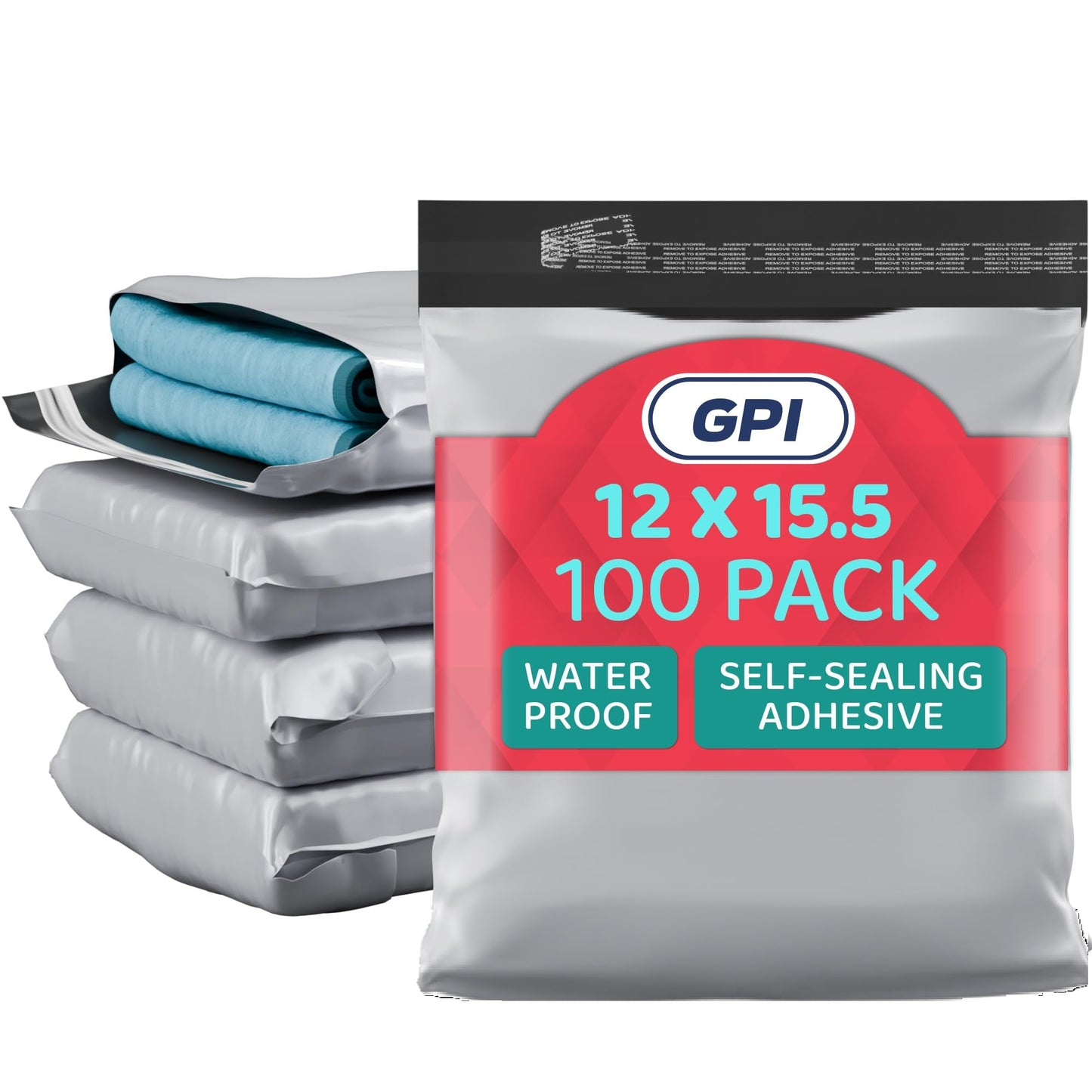 12" x 15.5" Large Poly Mailer Envelopes - 200 Count, Self Seal White Plastic Mailing Bags with Adhesive Strip, 2.5 Mil Thick, Waterprrof & Tear/Puncture Proof Unpadded Shipping Mailers - GPI