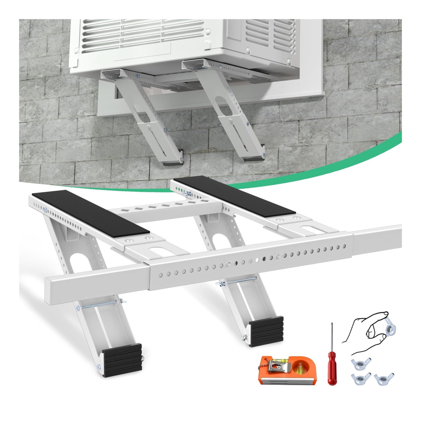 Air Conditioner Support Bracket No Drill: Heavy Duty 350lbs, Adjustable Width 31.5"-41.7", Drilless AC Support Bracket for Single/Double Hung Windows, Fits 5000-24000 BTU AC Units