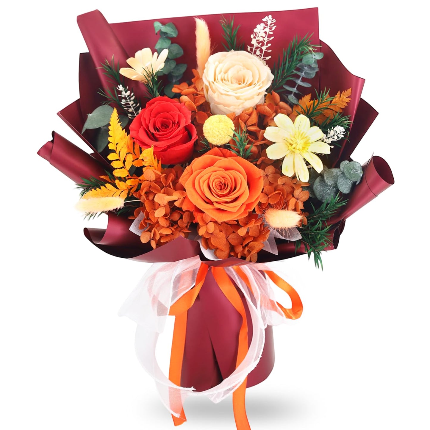 Preserved Flowers for Delivery, Orange Flowers Fresh Bouquet with Gift Box, Forever Eternal Rose Gifts for Women Mom Wife on Christmas, Valentines Day, Mother's Day, Birthday