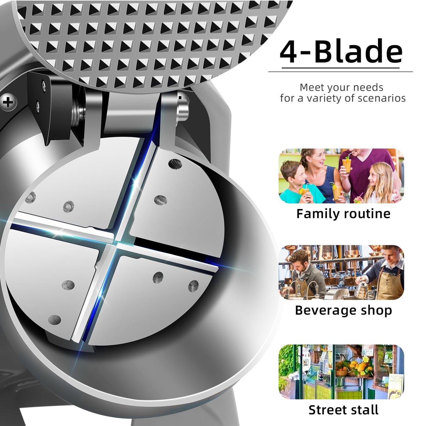 INSELY 4-Blade Ice Shaver Snow Cone Maker Prevent Splash Stainless Steel ice Crusher Machine,200lbs/hr with ice Tray for Home and Commercial Use（Silver）