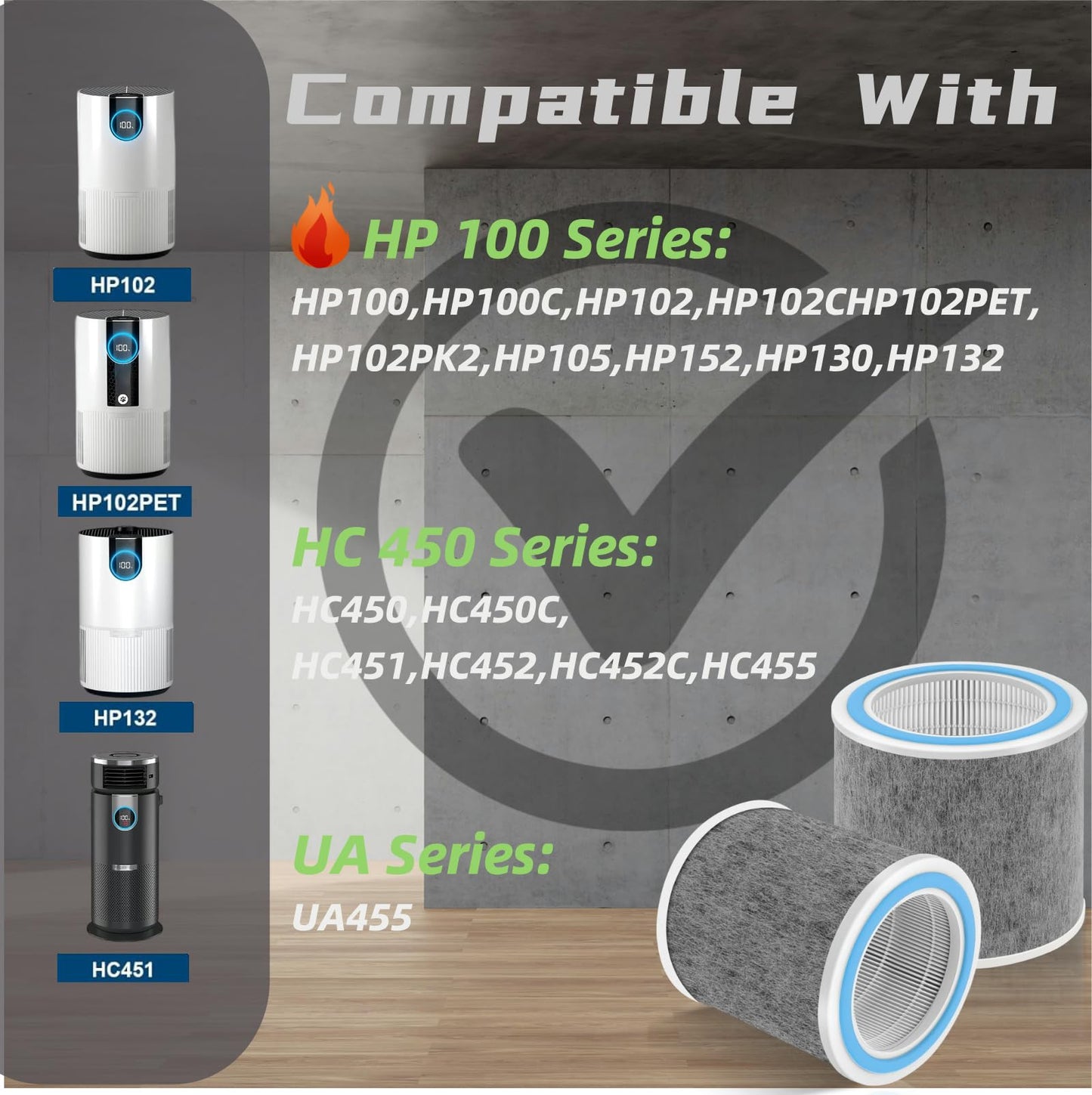 Doifyn 2 Pack HP102 Replacement Filter, Compatible with Shark HP102/HP102PET/HC450/HC451/HC452/HC455 /HP132/HP152 Air Purifier, True Filter for 99.97% of Particles Part Number #HE1FKPET,HE1FKBAS