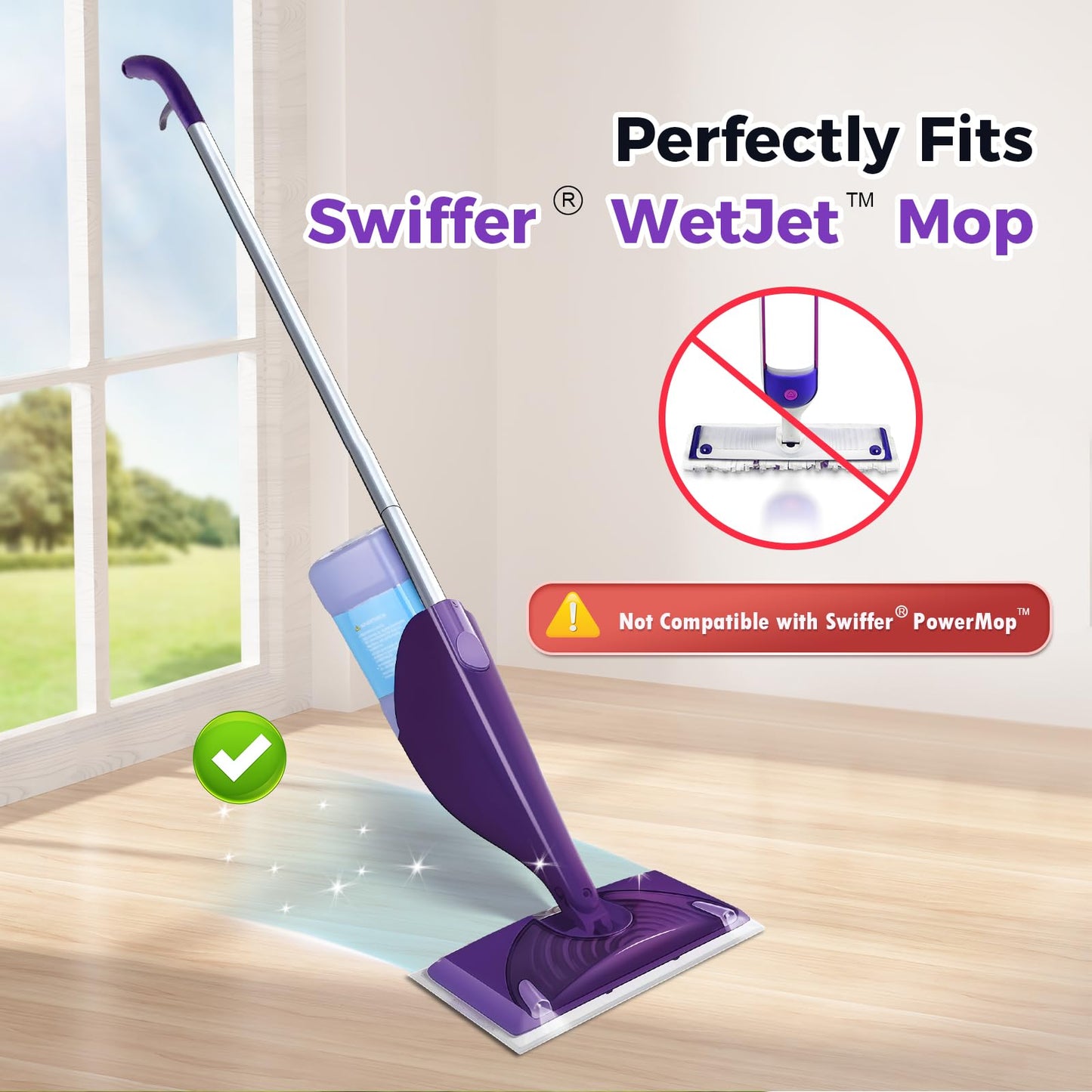 Refillable Replacement Bottle for Swiffer® Wet Jet™ Mop, 1250ml /42 oz, Empty, Leak-Proof HDPE Cleaner Solution Refill Bottle with 7 Silicone Gaskets & 1 Foldable Funnel