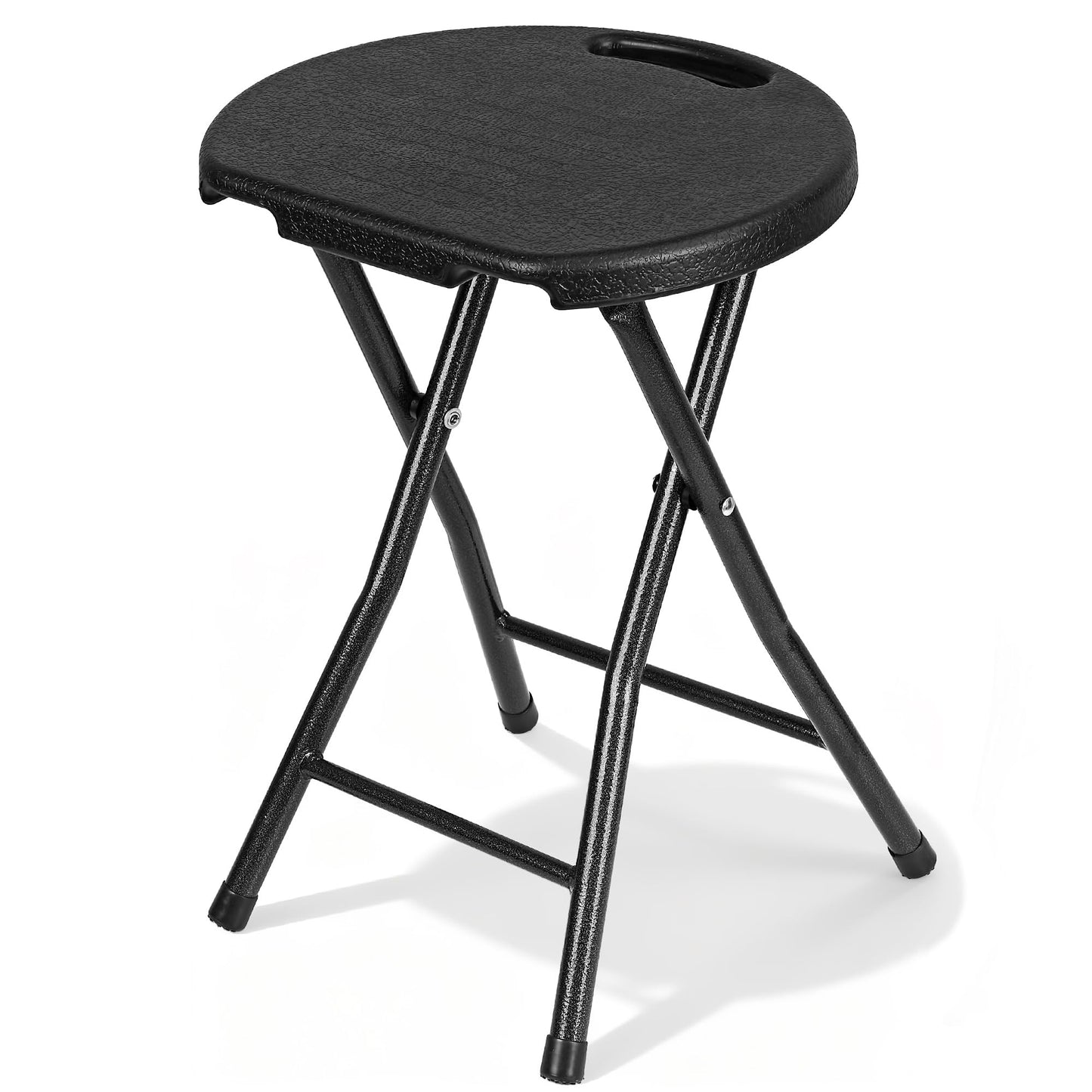 VECELO Folding Stool 18" with Handle, Solid Bottom Support, Iron X-Frame, 500 lbs Capacity, Anti-Slip Feet, Easy Clean, Lightweight Foldable Stool for Camping, Kitchen, Vanity and Outdoor, Black