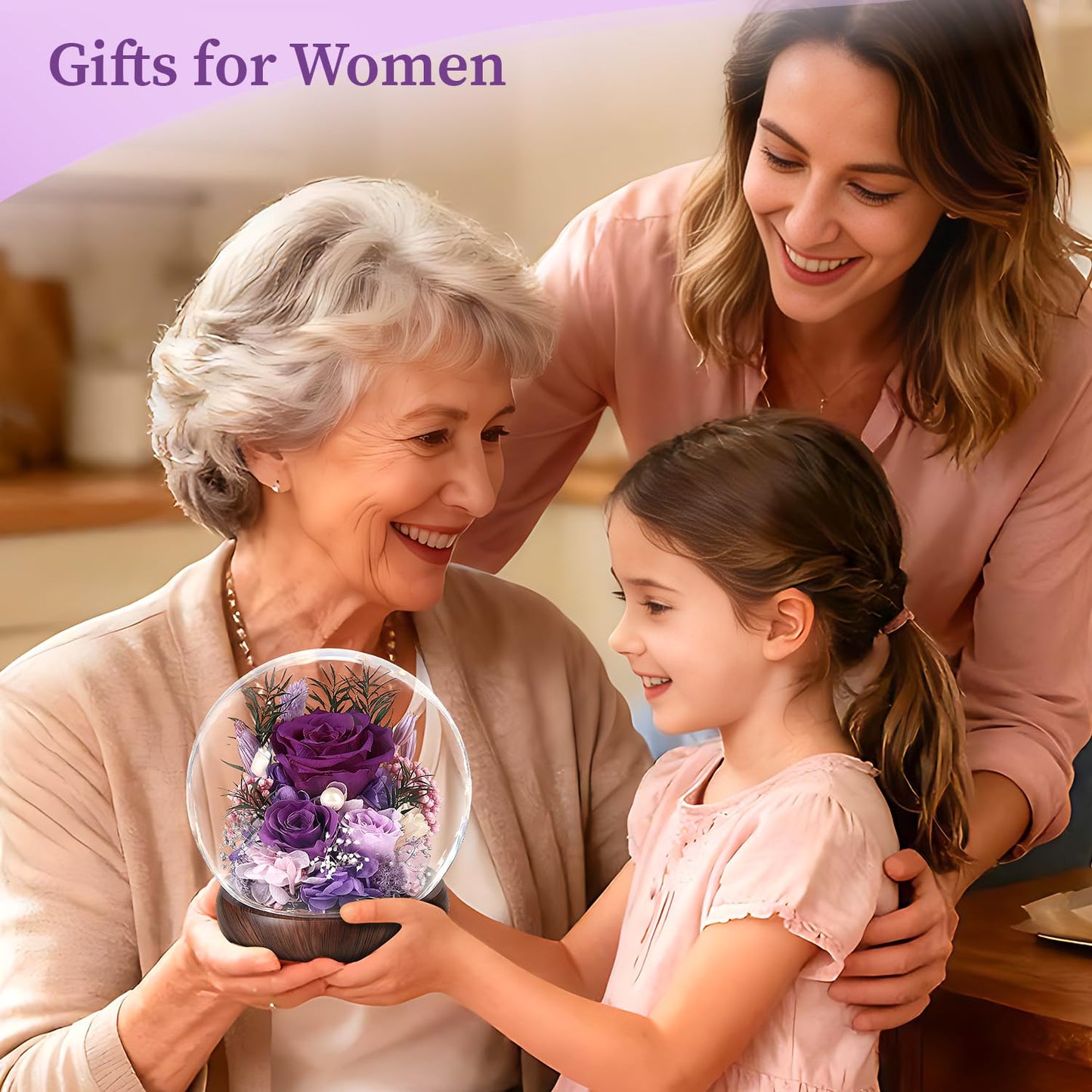 ChosiaRose Preserved Flowers for Delivery - Preserved Roses Forever Flowers Gifts for Mom Grandma,Forever Purple Roses Gift in Acrylic Dome for Her Birthday Flower Gift for Women Wife Mother Valentine