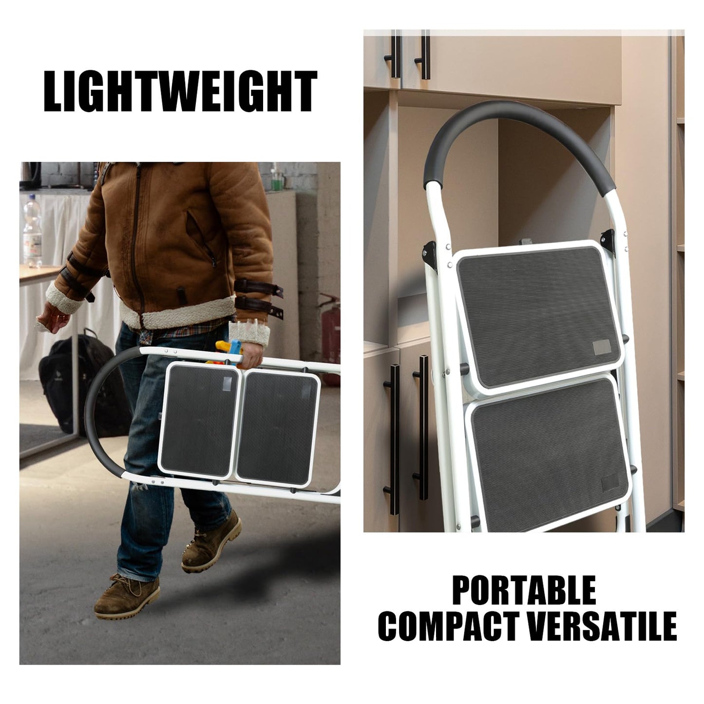 Big Red 2 Step Ladder, 400 lbs Ergonomic Folding Stool with Anti-Slip Pedal, Step Stool with Padded Handle for Kitchen, Household, Offices, ATRJZ9022BR, Torin