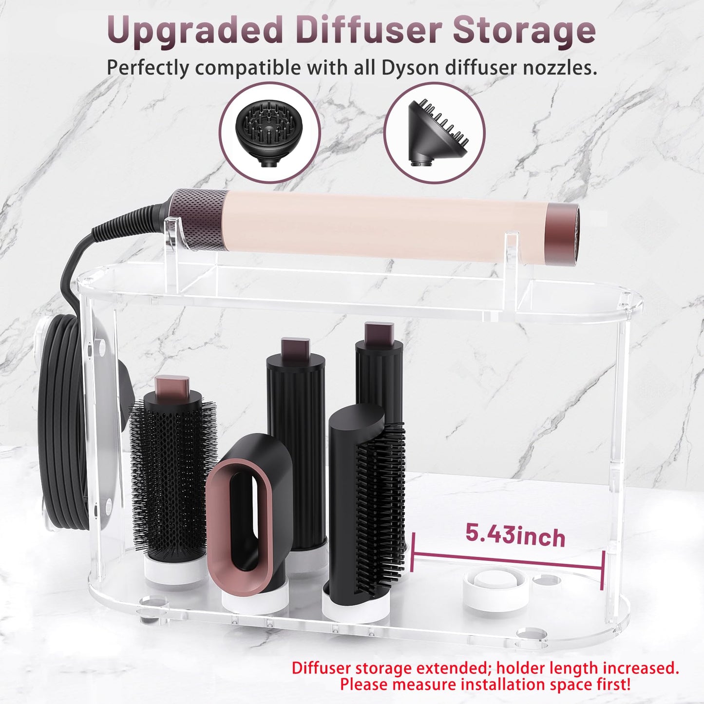 Affogato Acrylic Storage Holder Compatible with All Dyson Airwrap Styler Accessories, 6 Holes Countertop Organizer Stand for Diffuser Long Barrel Attachments for Bathroom