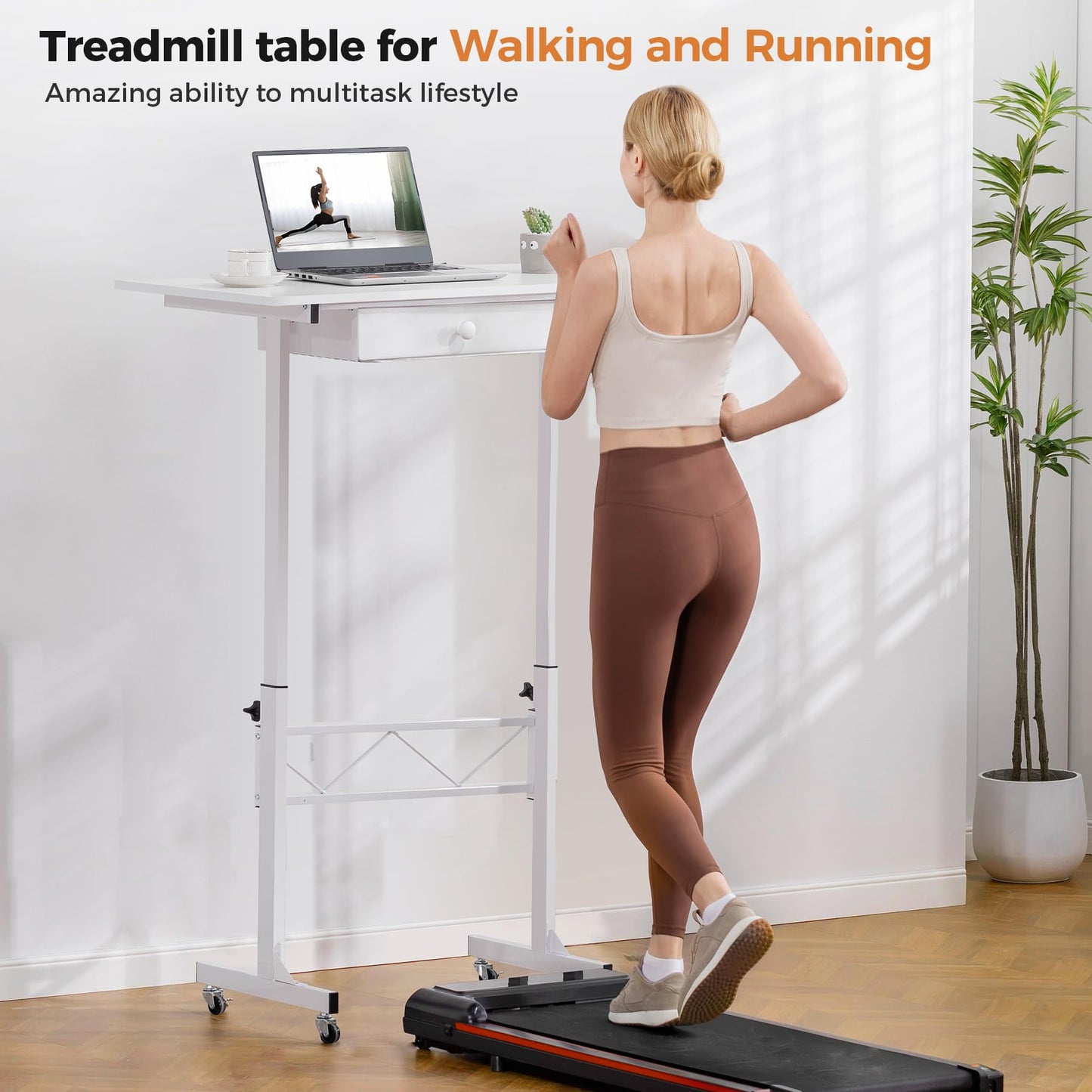 COMHOMA Small Standing Desk Adjustable Height Small Computer Desk Mobile Portable Rolling Laptop Table with Wheels 32" Computer Workstation Sit Stand Desks Portable Standing Table Treadmill desks