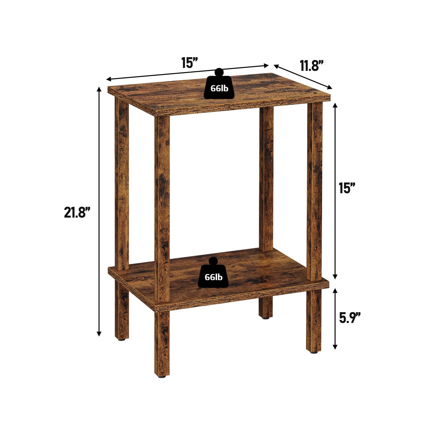 TUTOTAK End Table, Set of 2, Side Table, Nightstand, 2-Tier Storage Shelf, Sofa Table for Small Space, Living Room, Bedroom, Brown TB01BB035C