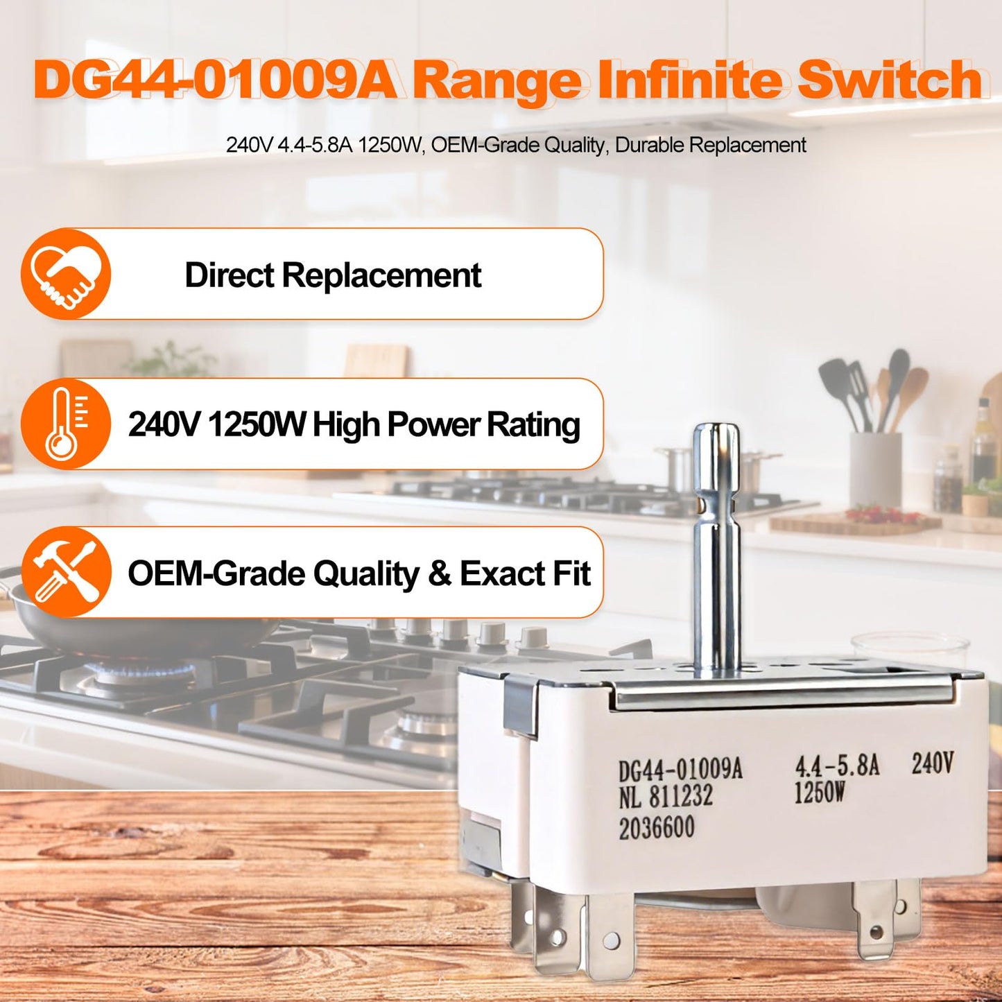 DG44-01009A Infinite Switch Replacement for Samsung Electric Range, Replaces DG44-01009ACM AP5622587 PS4240807 Surface Burner Control Switch