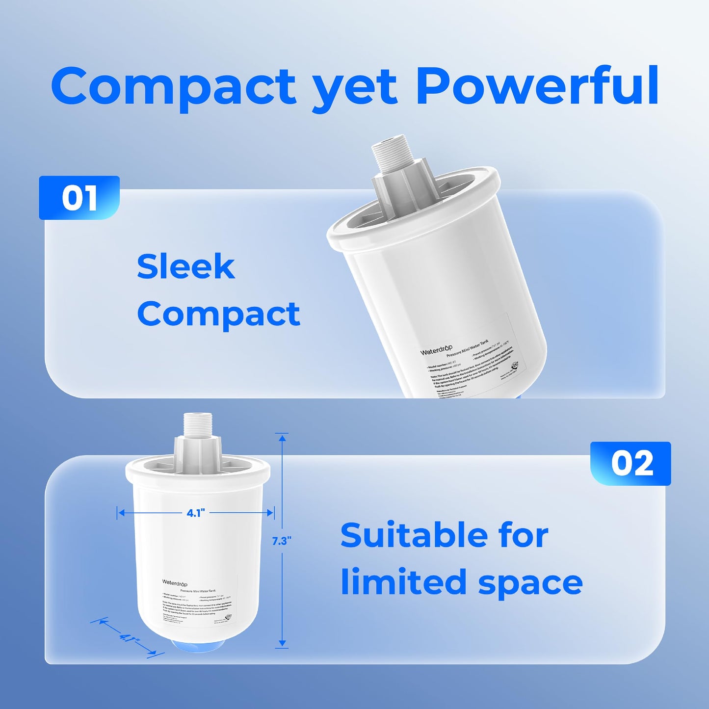 Waterdrop XT Small Water Pressure Tank, RO Pressure Tank for Waterdrop X/G3/G5 Series RO System to Connect the Refrigerator or Ice Maker, Fits 𝟑/𝟖" Water Tubing, BPA-Free, Built-in Diverter Valve