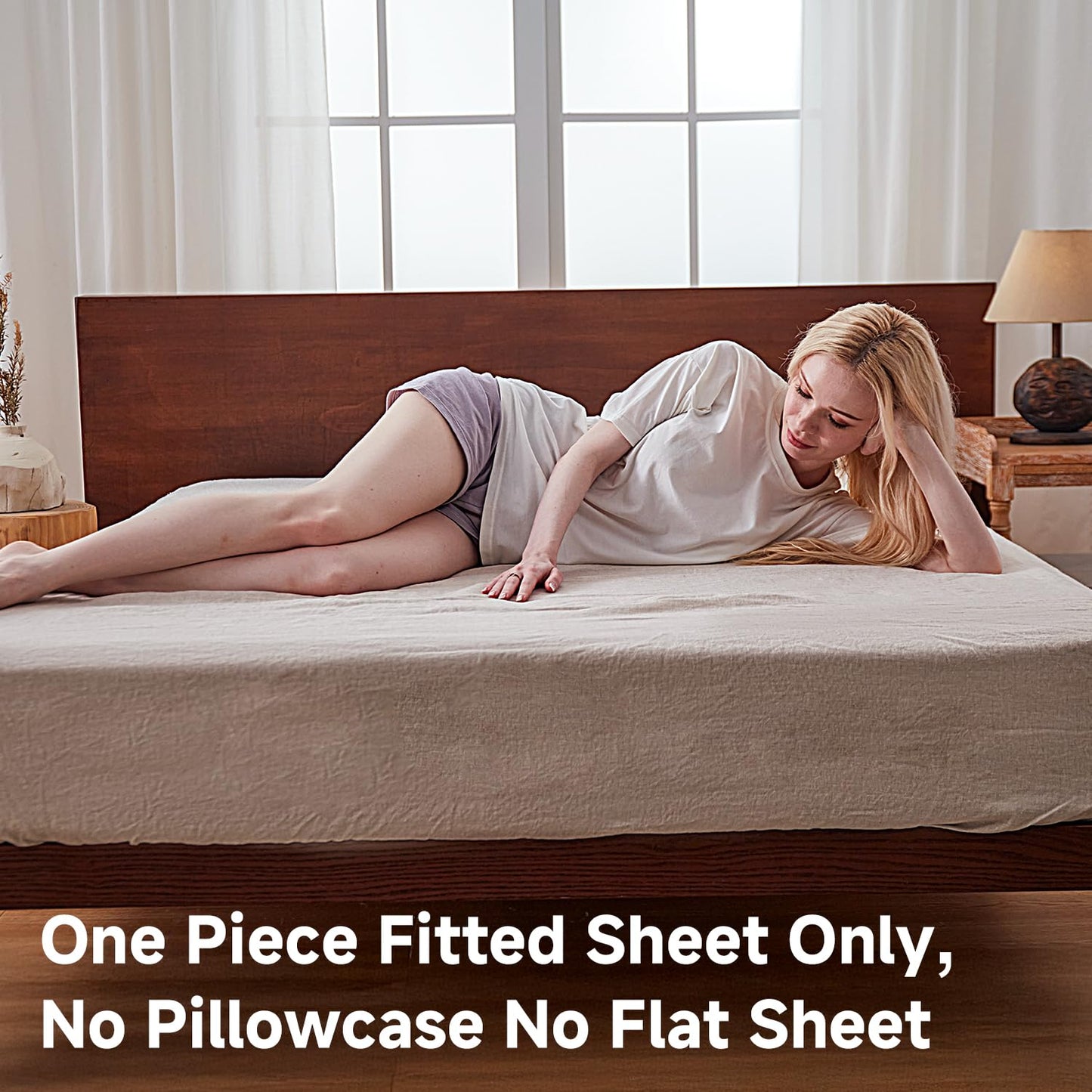 Simple&Opulence 100% Linen Fitted Sheet Twin(1 Piece), 14 Inch Deep Pocket Mattress Cover Natural French Flax Stone Washed Farmhouse Soft Breathable Bottom Sheets-Linen