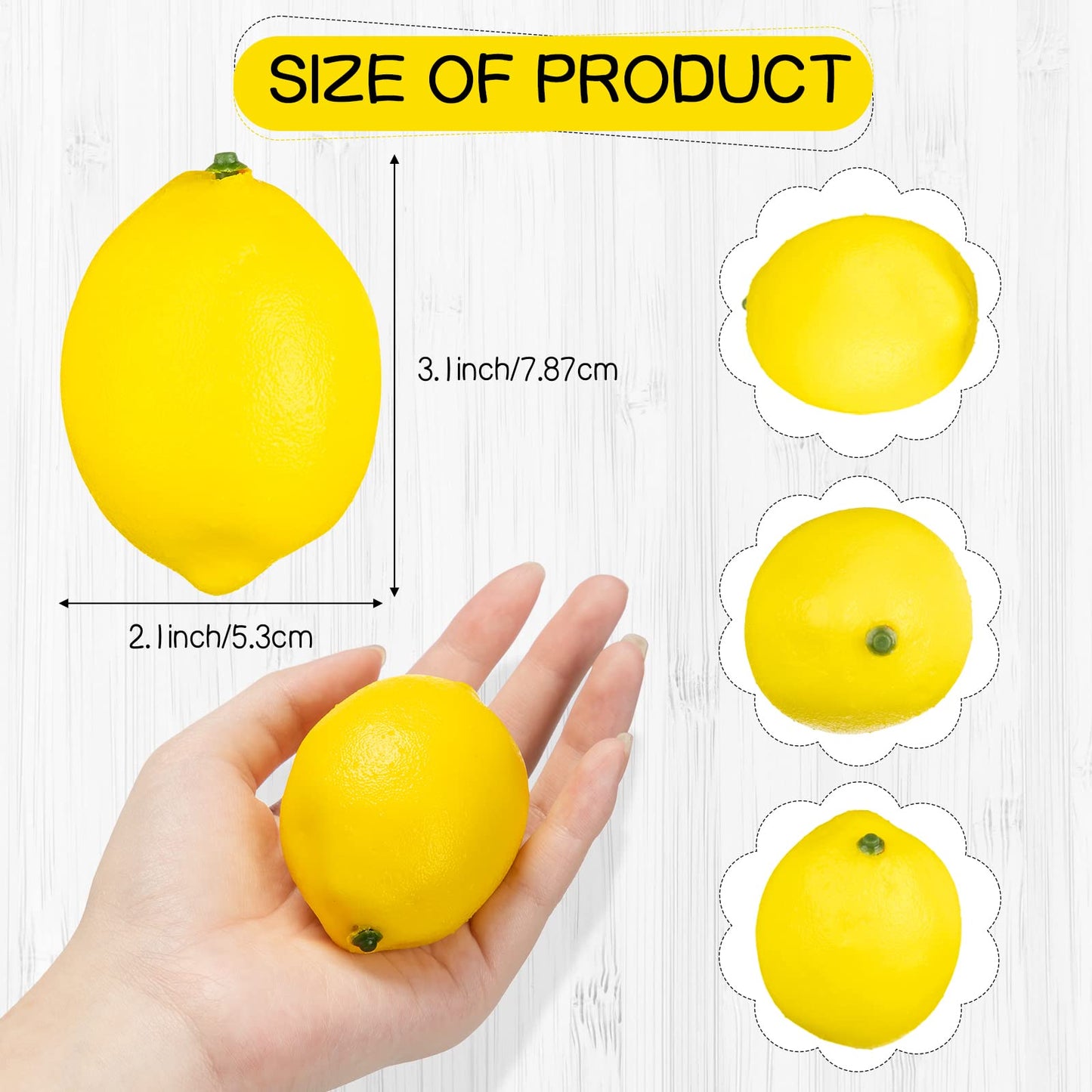 Cindeer Summer Fake Lemon Fake Fruit Faux Yellow Lemon Decor Lifelike Simulation Artificial Fruit for Party Table Kitchen Vase Filler Wreath Garland Photography Decoration(3.1 x 2.1 Inch,60 Pcs)