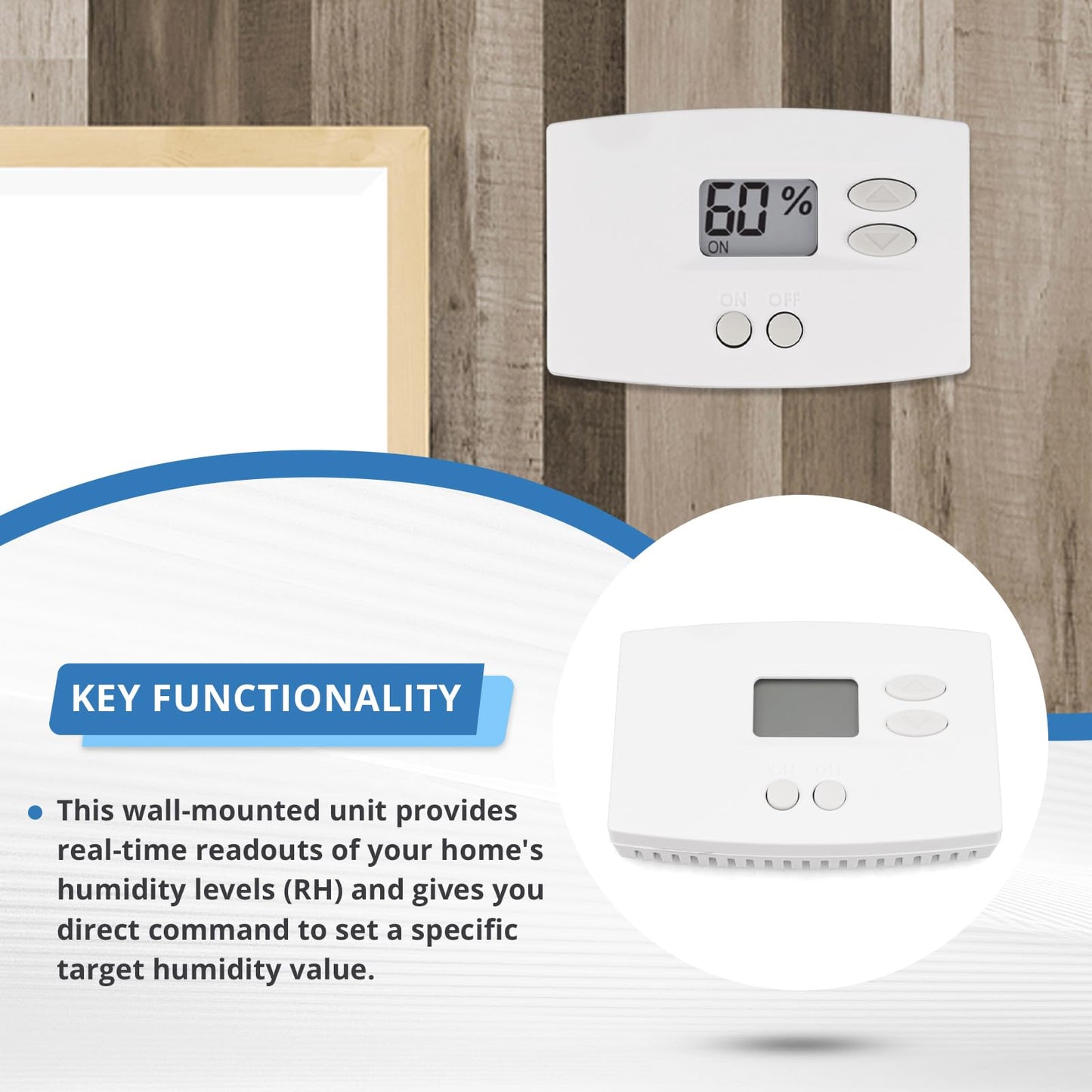 76 Digital Wall Mount Dehumidifier Control Compatible with 1800 Series & E-Series Whole House Dehumidifiers, Wall Mounted 24V AC Thermostat & Humidistat