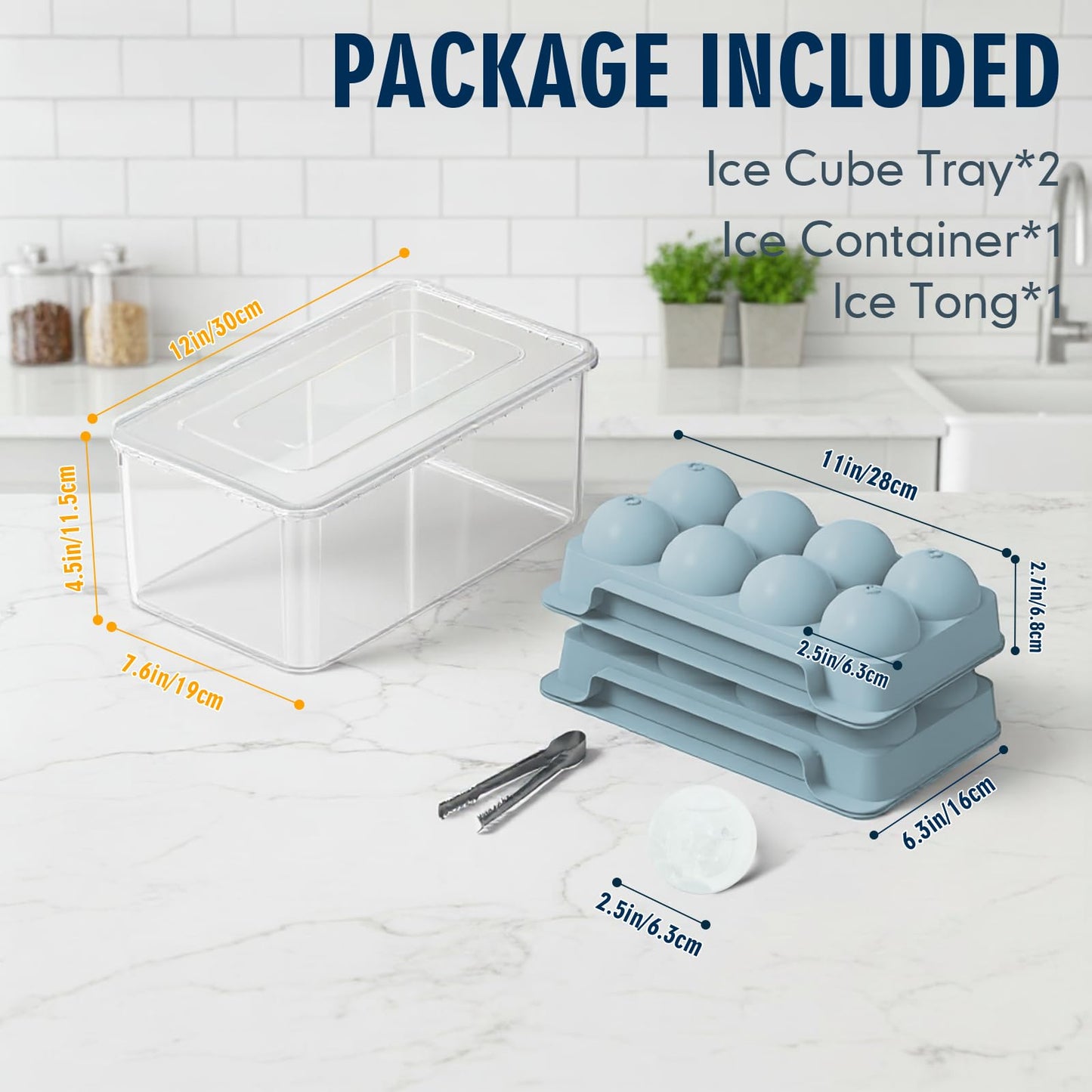 Large Ice Ball Maker Mold, 2.5" Round Ice Cube Mold for Whiskey Bourbon Cocktail, 8 Balls, Sphere Ice Mold, Big Ice Cube Tray with Container and Tongs, Easy to Fill & Release