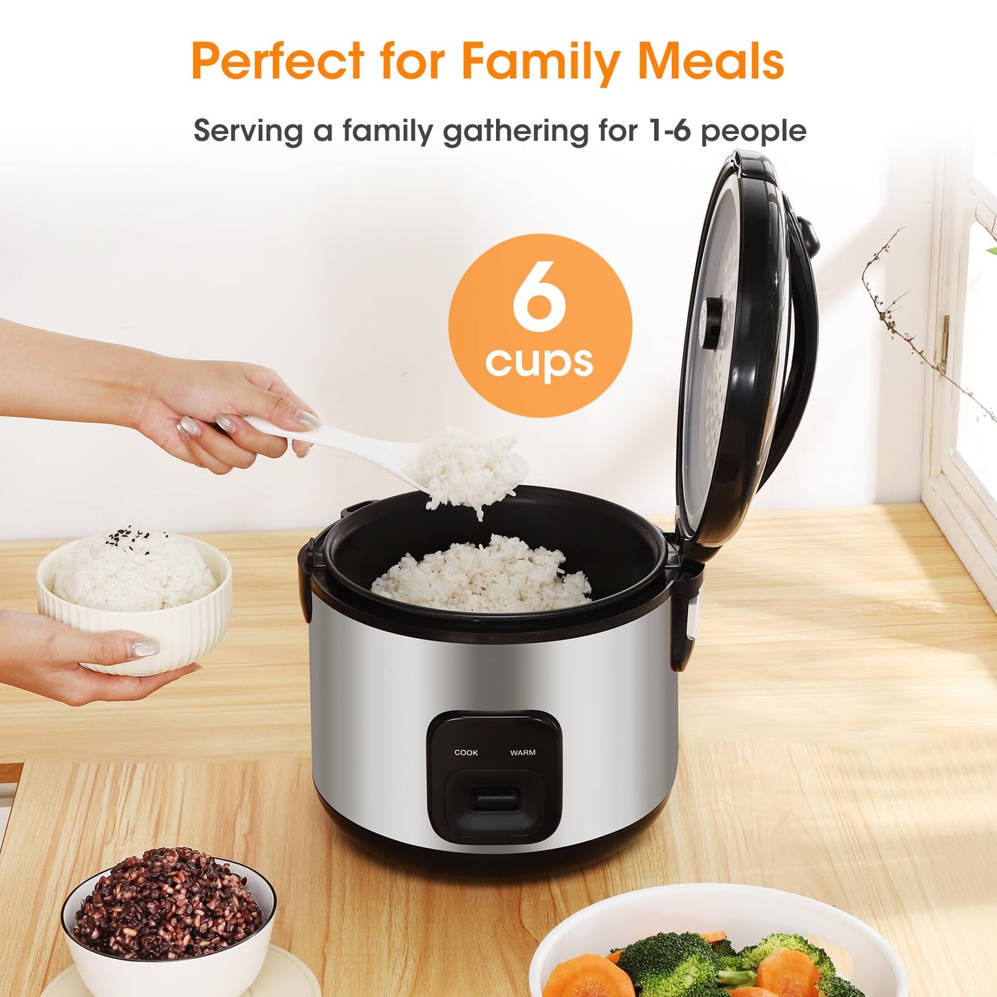 Oshenic Rice Cooker & Steamer Simple 6 Cup(Uncooked)/12 Cup (Cooked)With Steaming Basket,Compact Electric Rice Cooker Non-Stick Inner Pot For Soups,Stews,Grains&Oatmeal,One Touch & Keep Warm Function