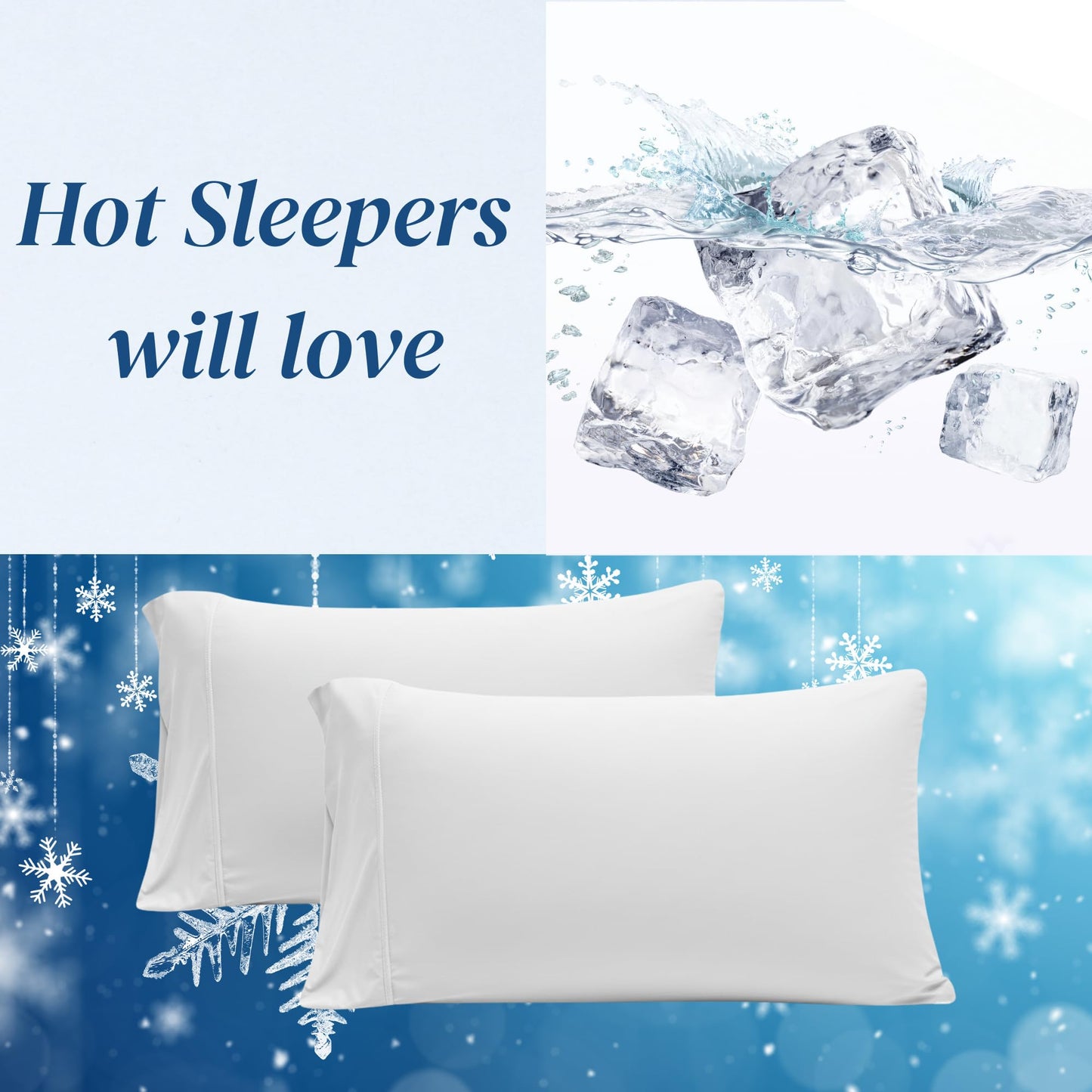 Beckham Hotel Collection Cooling Pillowcases for Hot Sleepers, Standard/Queen Size Set of 2, Cool Bedding, Envelope Closure, Silky Soft, Breathable, Moisture-Wicking, White