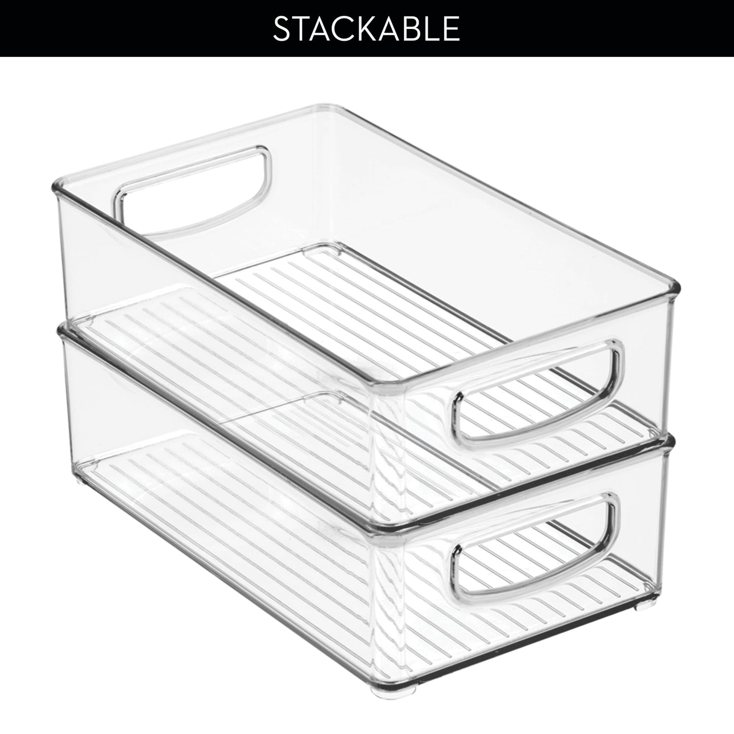 iDesign Stackable Pantry Bin with Handles for Kitchen Storage, Set of 4, Clear, Made in USA