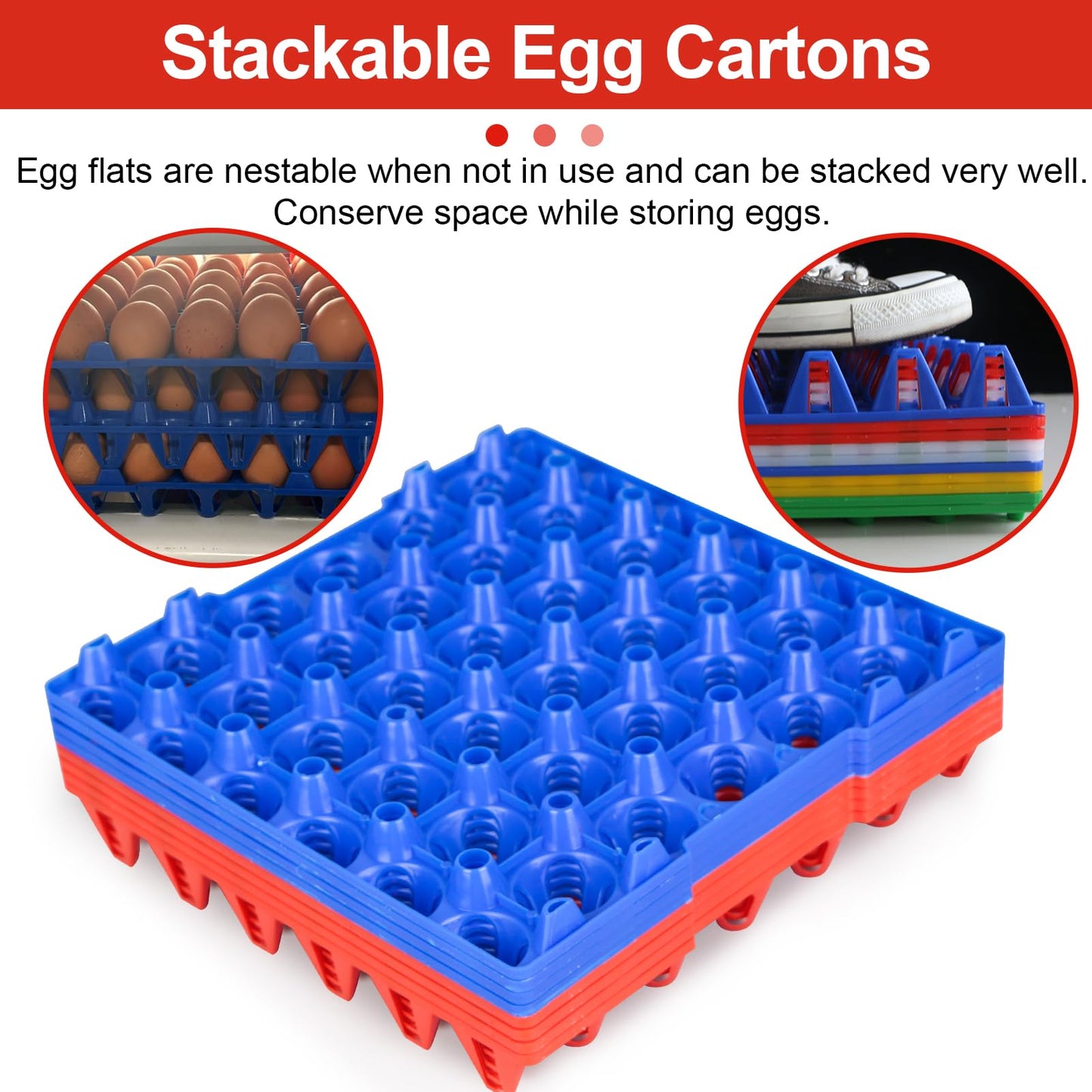 DETODDA 16 Pack Plastic Egg Tray Egg Crates, 30 Egg Flats Stackable, Reusable Egg Storage Trays for Chicken Coop & Farm, Large Plastic Egg Holder for Collecting, Storing & Transporting Eggs