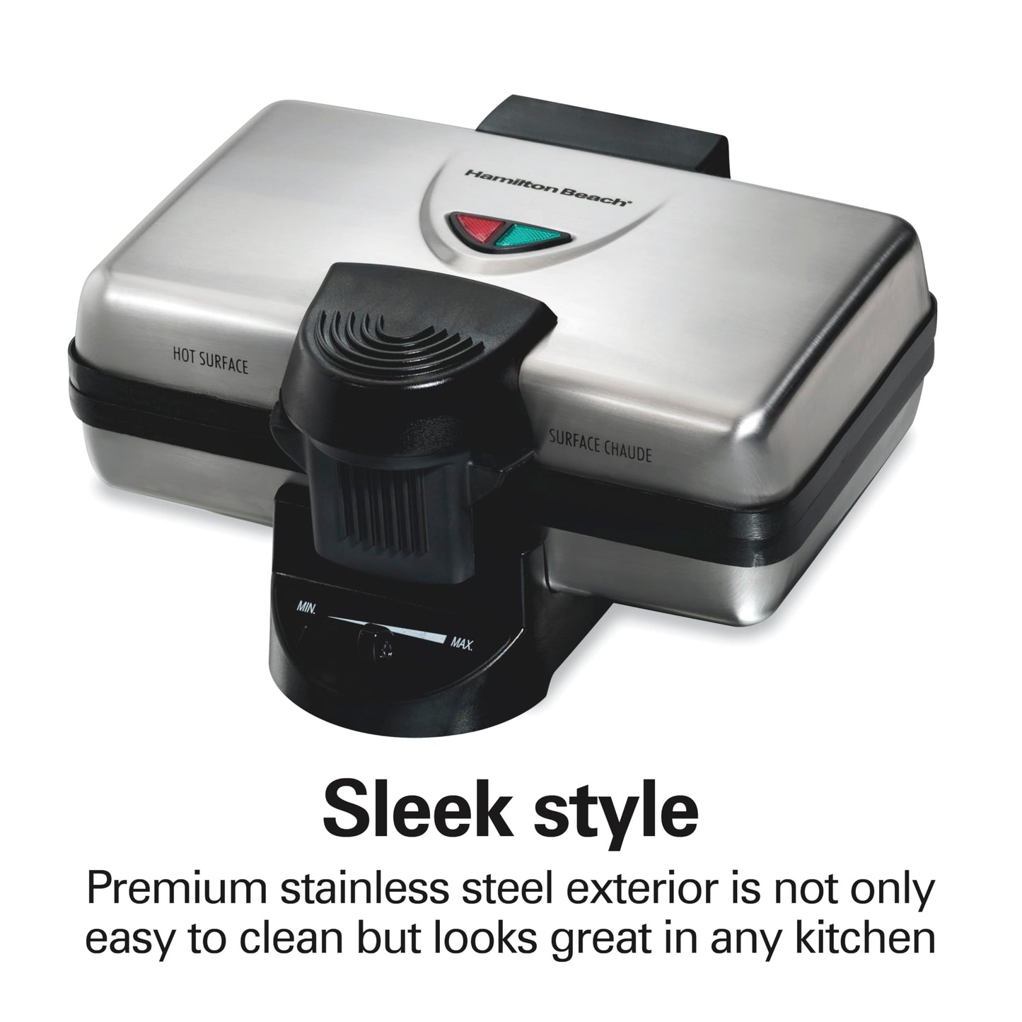 Hamilton Beach Belgian Mini Waffle Maker with Shade Control, Makes 2 at Once, Create Personalized Keto Chaffles and Hash Browns, PFAS-Free Non-Stick Plates, Compact Design, Stainless Steel (26009)