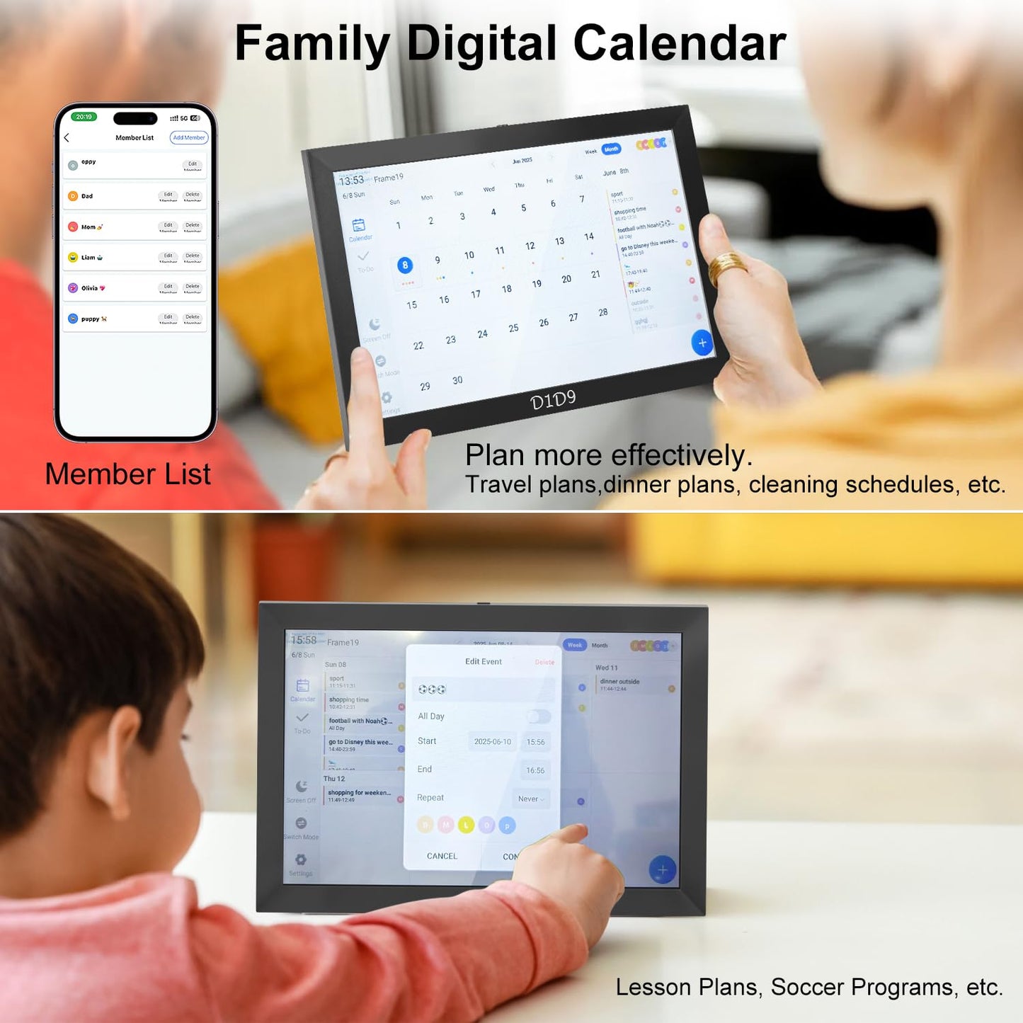10.1 Inch Smart Digital Calendar, Chore Chart, Meal Planner, HD Touchscreen Smart Family Planner, Hearth Display Desk Digital Calendar Seamless Scheduling, for Home, Kitchen, Office, School