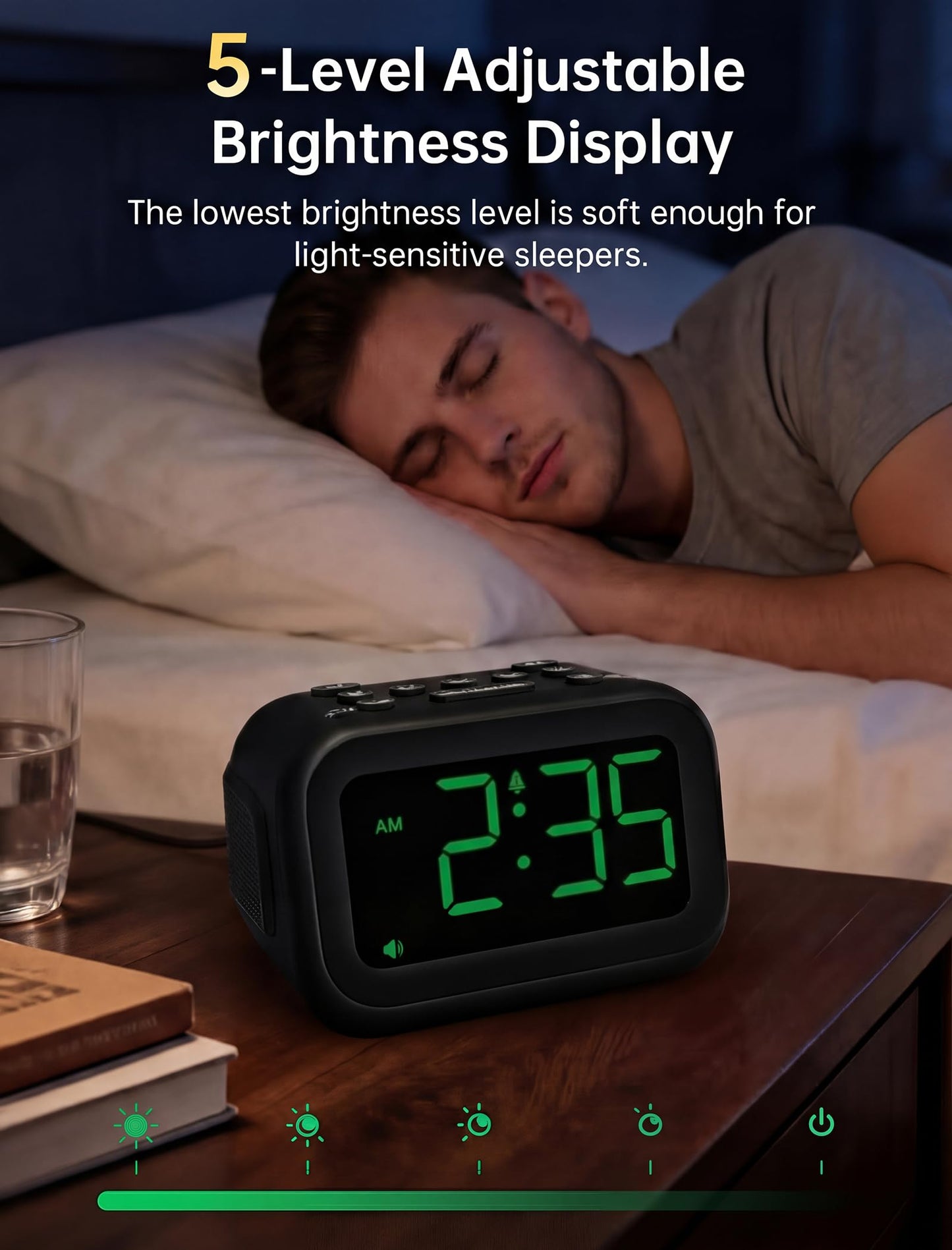 AuroraCalm Extra Loud Alarm Clock: 115dB Dual Alarms and 6 Unique Alarm Sounds for Heavy Sleepers - Adult Students for Bedroom On-Time Wake-Ups - Green Digits
